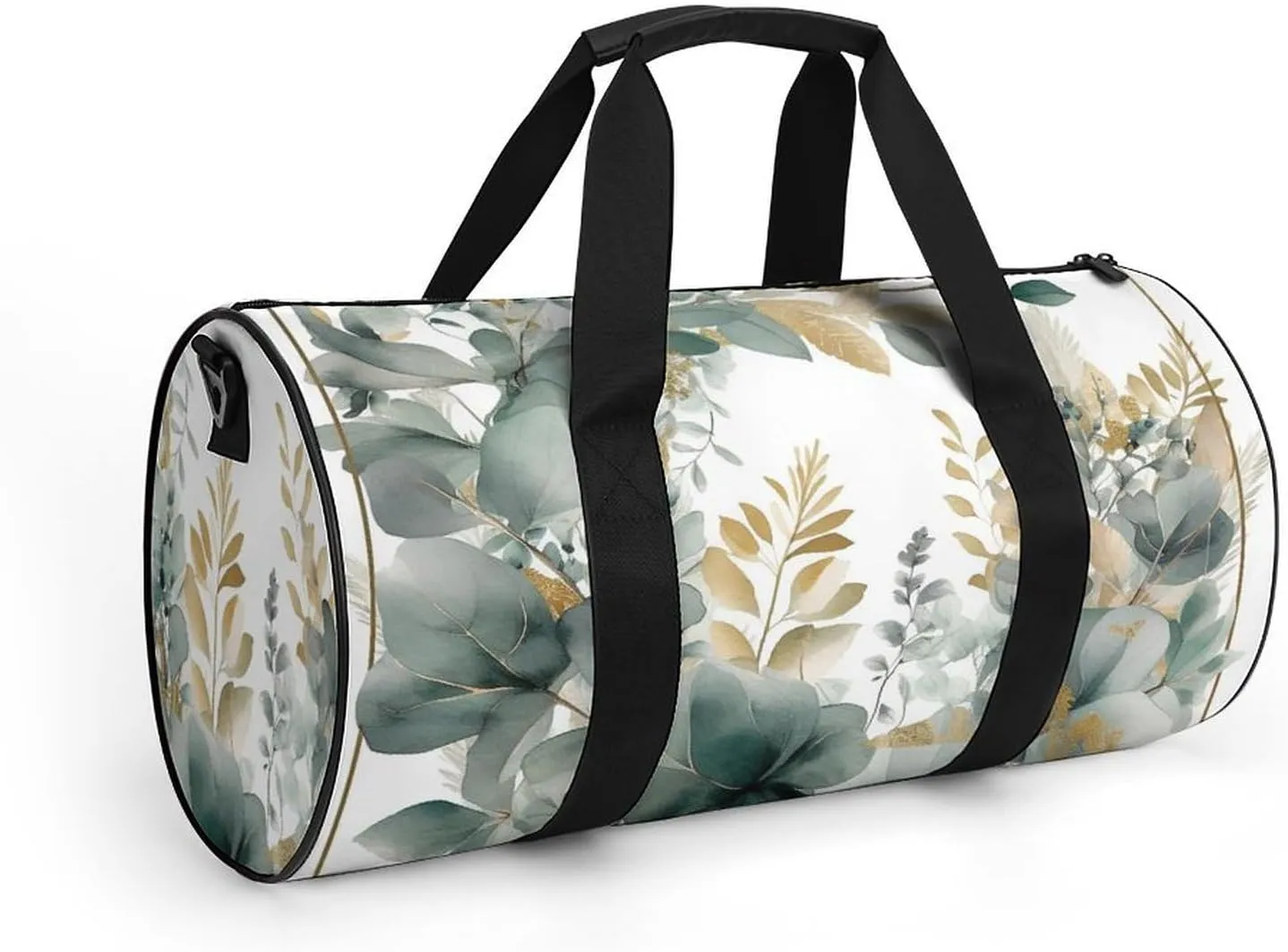 Sports Gym Bag for Women Men Travel Duffel Bag Tote Weekender Bag Gold And Green Leaves Carry on Overnight Bag for Travel Swimming Fitness Workout Sports Duffle Bag