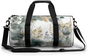 Sports Gym Bag for Women Men Travel Duffel Bag Tote Weekender Bag Gold And Green Leaves Carry on Overnight Bag for Travel Swimming Fitness Workout Sports Duffle Bag