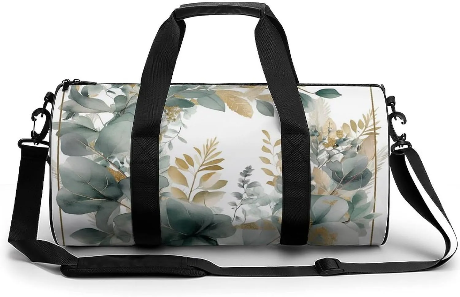 Sports Gym Bag for Women Men Travel Duffel Bag Tote Weekender Bag Gold And Green Leaves Carry on Overnight Bag for Travel Swimming Fitness Workout Sports Duffle Bag