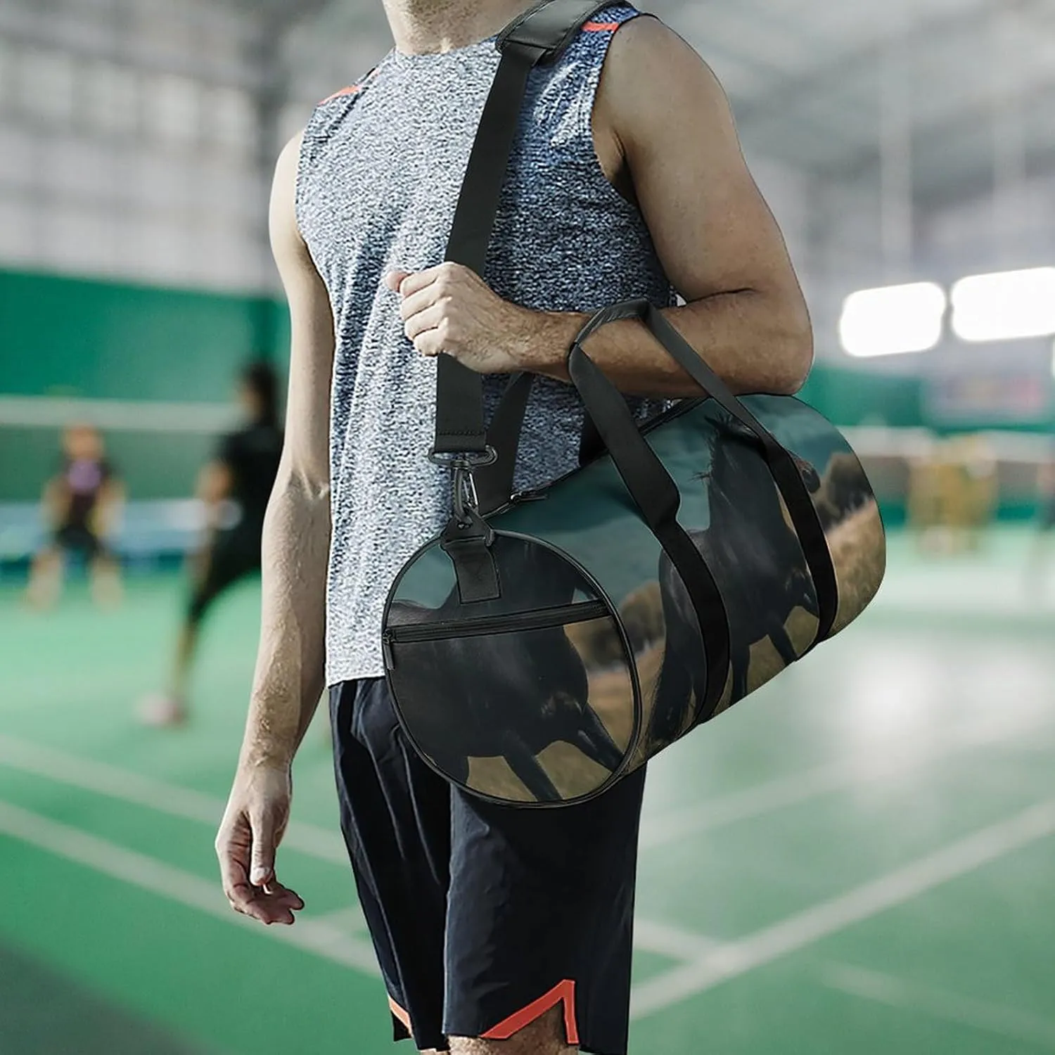 Sports Gym Bag for Women Men Travel Duffel Bag Tote Weekender Bag Horse Crossing Field Carry on Overnight Bag for Travel Swimming Fitness Workout Sports Duffle Bag