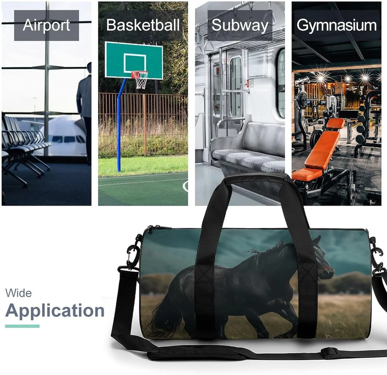 Sports Gym Bag for Women Men Travel Duffel Bag Tote Weekender Bag Horse Crossing Field Carry on Overnight Bag for Travel Swimming Fitness Workout Sports Duffle Bag