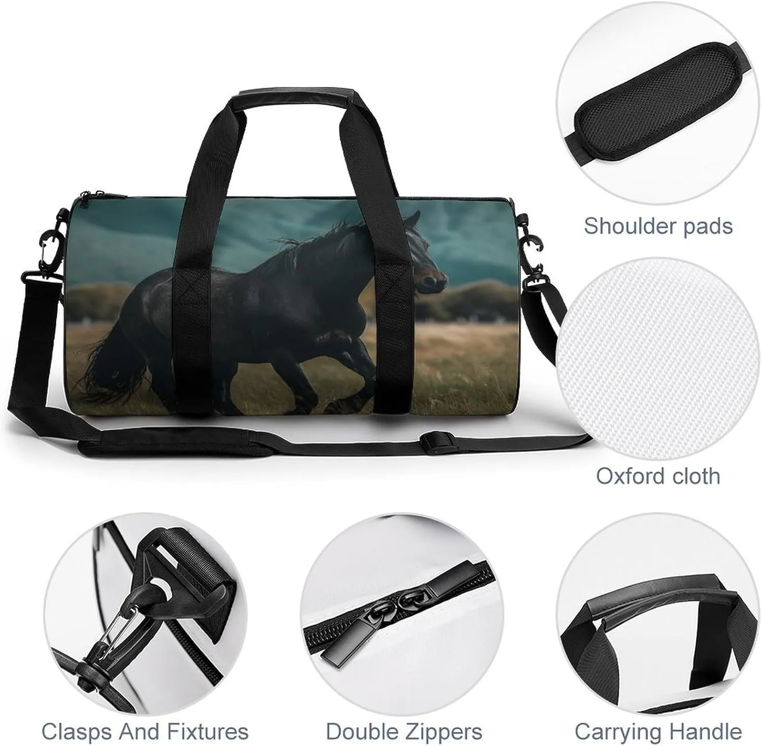 Sports Gym Bag for Women Men Travel Duffel Bag Tote Weekender Bag Horse Crossing Field Carry on Overnight Bag for Travel Swimming Fitness Workout Sports Duffle Bag