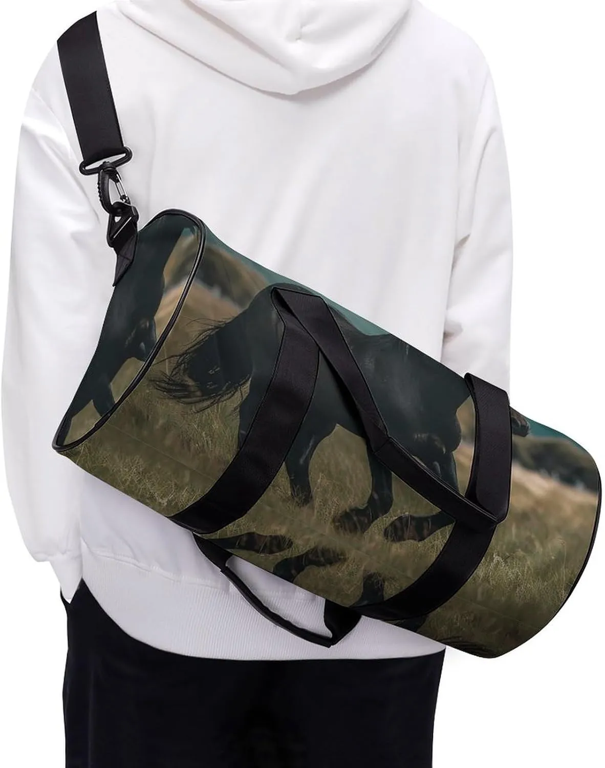 Sports Gym Bag for Women Men Travel Duffel Bag Tote Weekender Bag Horse Crossing Field Carry on Overnight Bag for Travel Swimming Fitness Workout Sports Duffle Bag