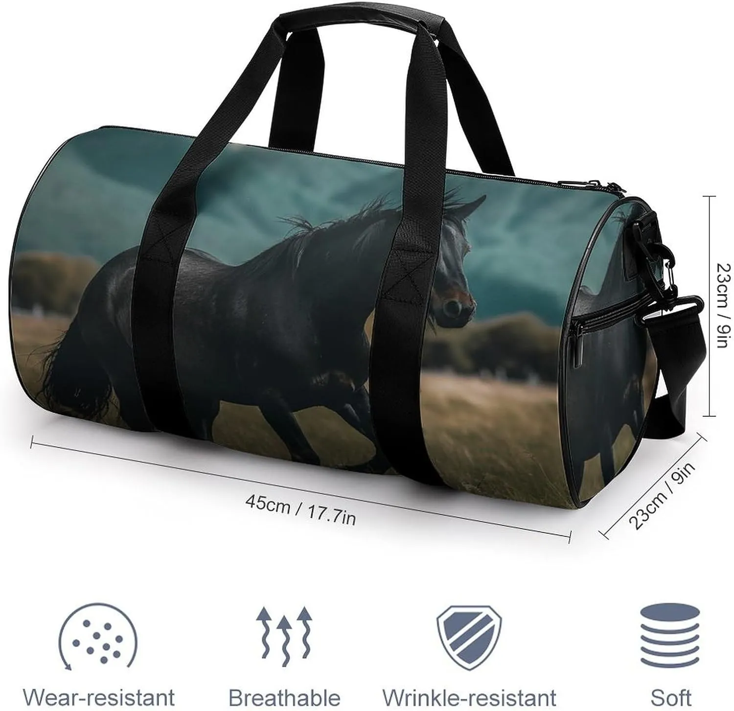 Sports Gym Bag for Women Men Travel Duffel Bag Tote Weekender Bag Horse Crossing Field Carry on Overnight Bag for Travel Swimming Fitness Workout Sports Duffle Bag