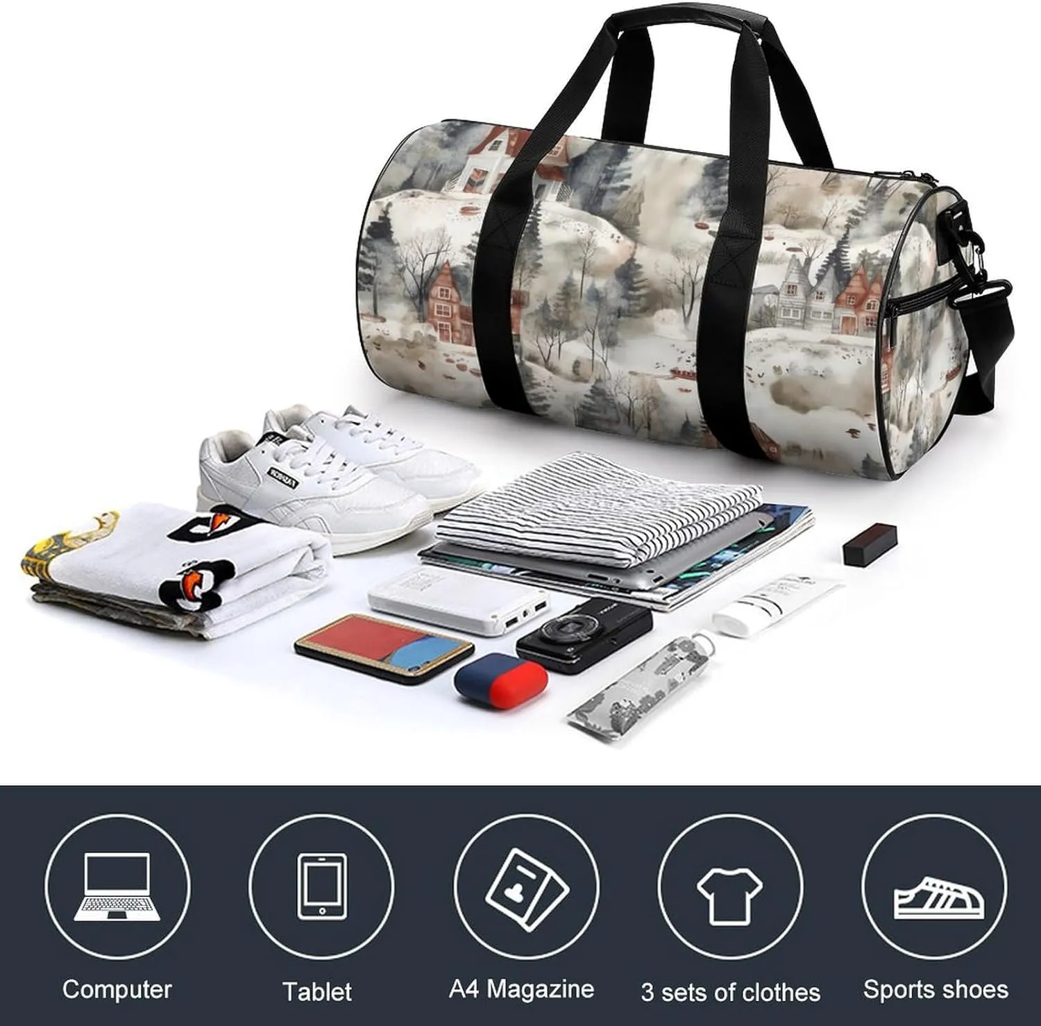 Sports Gym Bag for Women Men Travel Duffel Bag Tote Weekender Bag House on Lake Carry on Overnight Bag for Travel Swimming Fitness Workout Sports Duffle Bag