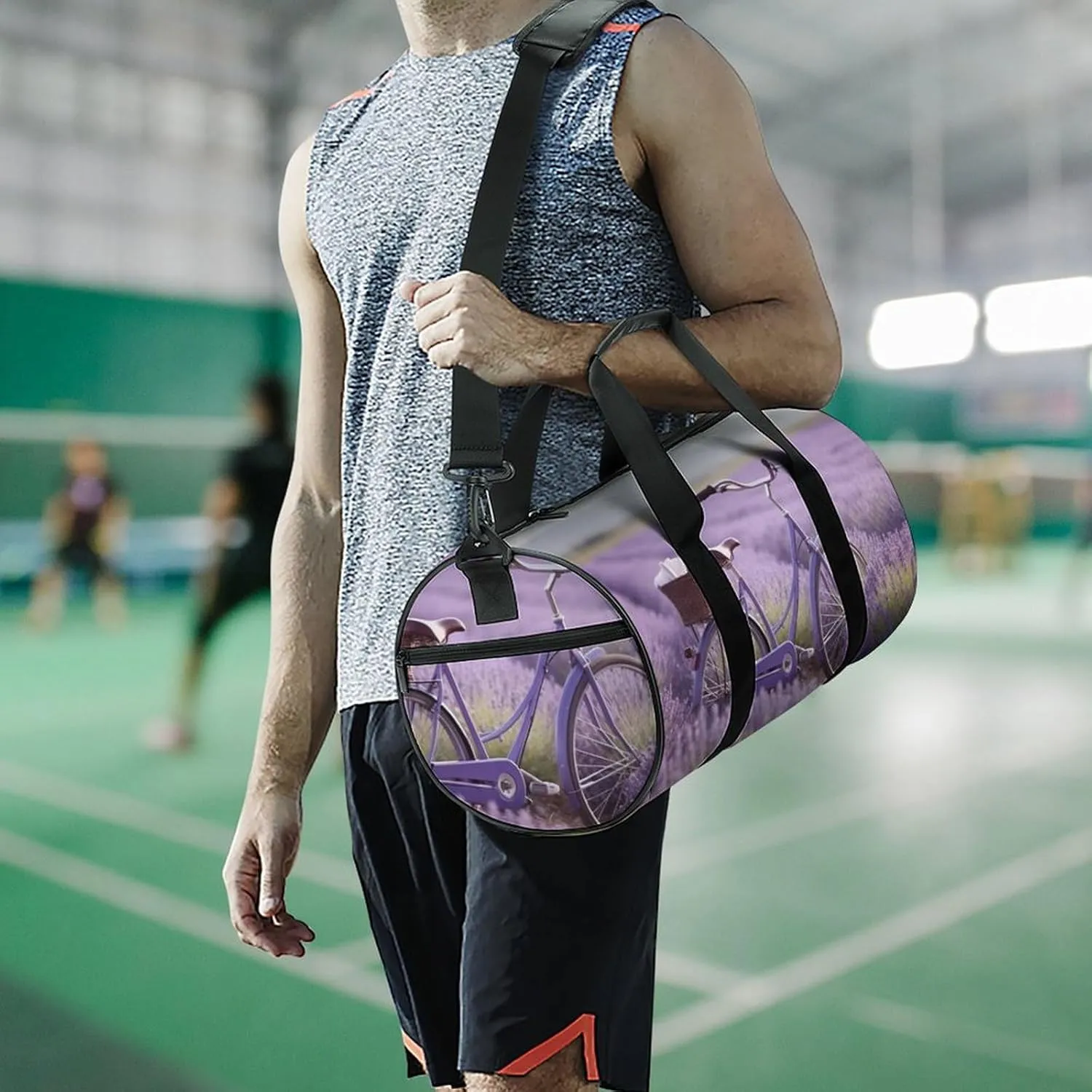 Sports Gym Bag for Women Men Travel Duffel Bag Tote Weekender Bag Lavender Field Bike Carry on Overnight Bag for Travel Swimming Fitness Workout Sports Duffle Bag