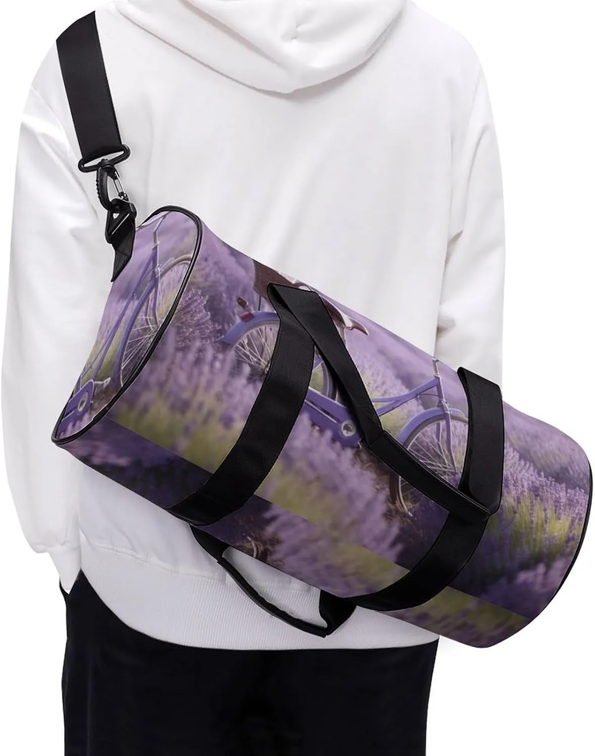 Sports Gym Bag for Women Men Travel Duffel Bag Tote Weekender Bag Lavender Field Bike Carry on Overnight Bag for Travel Swimming Fitness Workout Sports Duffle Bag