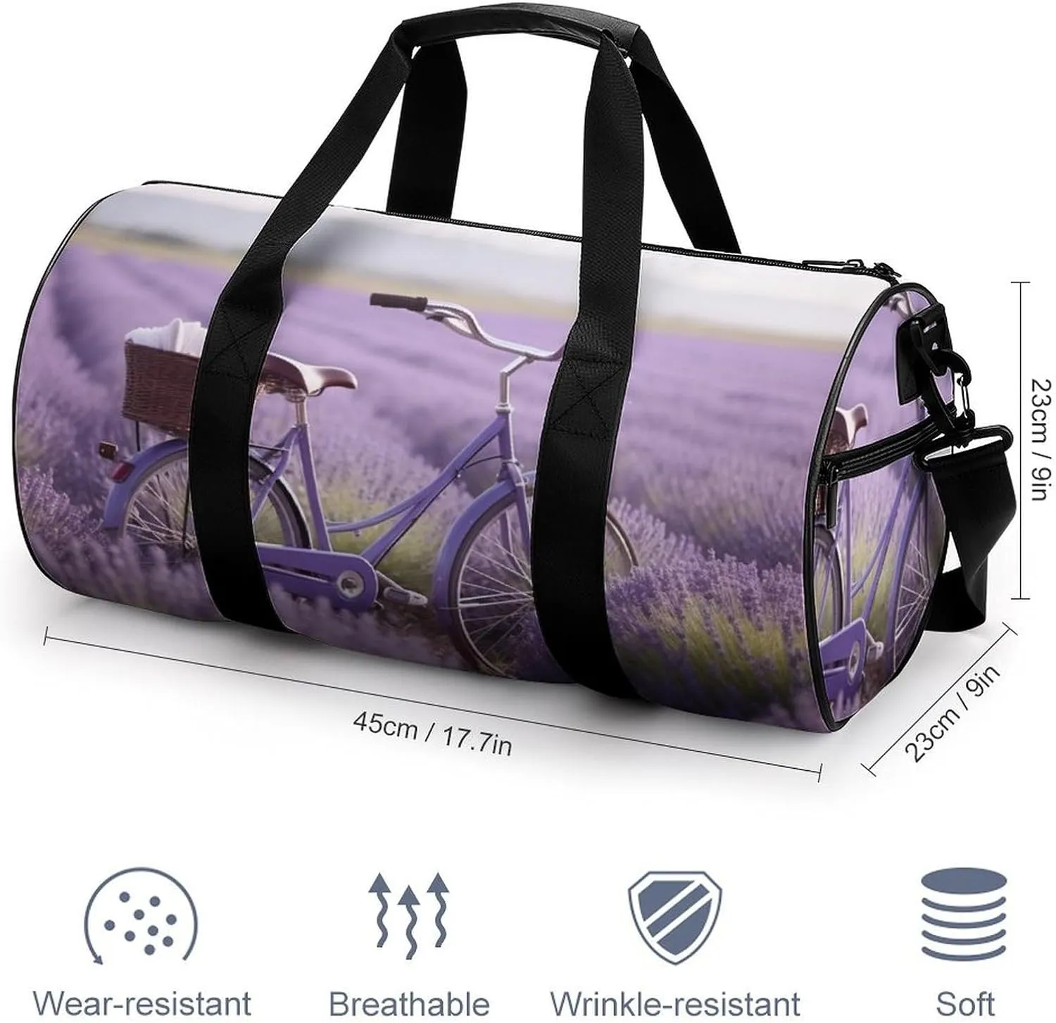 Sports Gym Bag for Women Men Travel Duffel Bag Tote Weekender Bag Lavender Field Bike Carry on Overnight Bag for Travel Swimming Fitness Workout Sports Duffle Bag