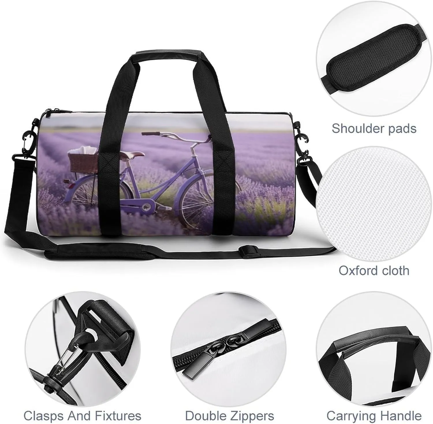 Sports Gym Bag for Women Men Travel Duffel Bag Tote Weekender Bag Lavender Field Bike Carry on Overnight Bag for Travel Swimming Fitness Workout Sports Duffle Bag