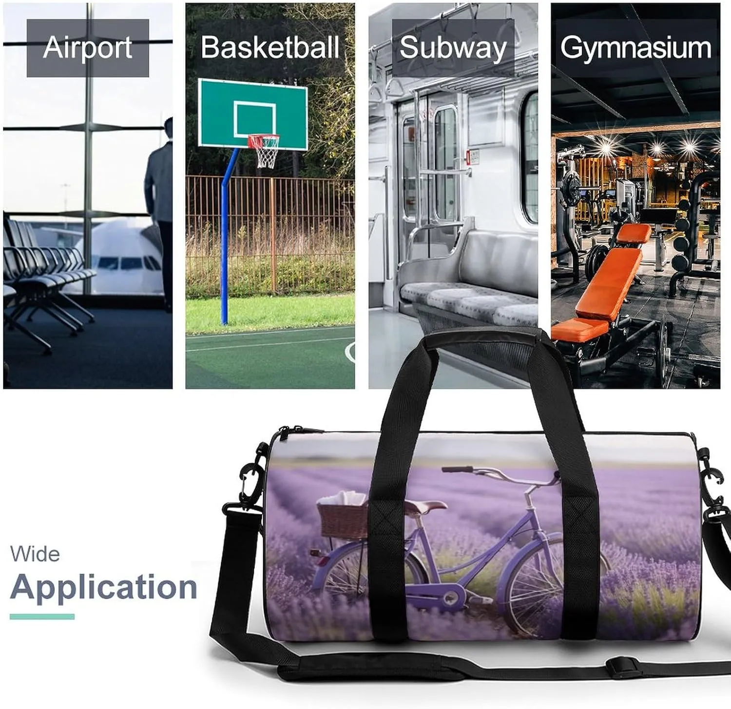 Sports Gym Bag for Women Men Travel Duffel Bag Tote Weekender Bag Lavender Field Bike Carry on Overnight Bag for Travel Swimming Fitness Workout Sports Duffle Bag