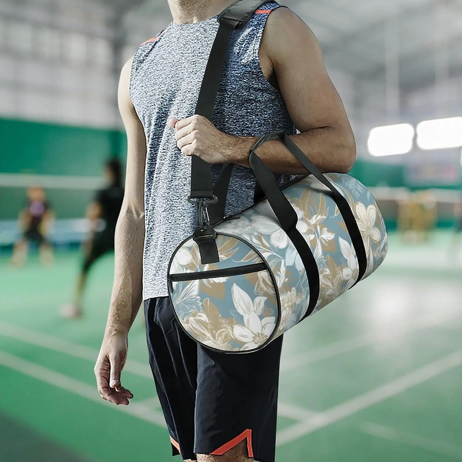 Sports Gym Bag for Women Men Travel Duffel Bag Tote Weekender Bag Light Peach Flowers Carry on Overnight Bag for Travel Swimming Fitness Workout Sports Duffle Bag
