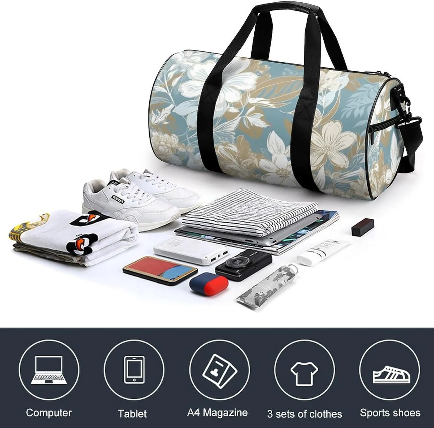 Sports Gym Bag for Women Men Travel Duffel Bag Tote Weekender Bag Light Peach Flowers Carry on Overnight Bag for Travel Swimming Fitness Workout Sports Duffle Bag