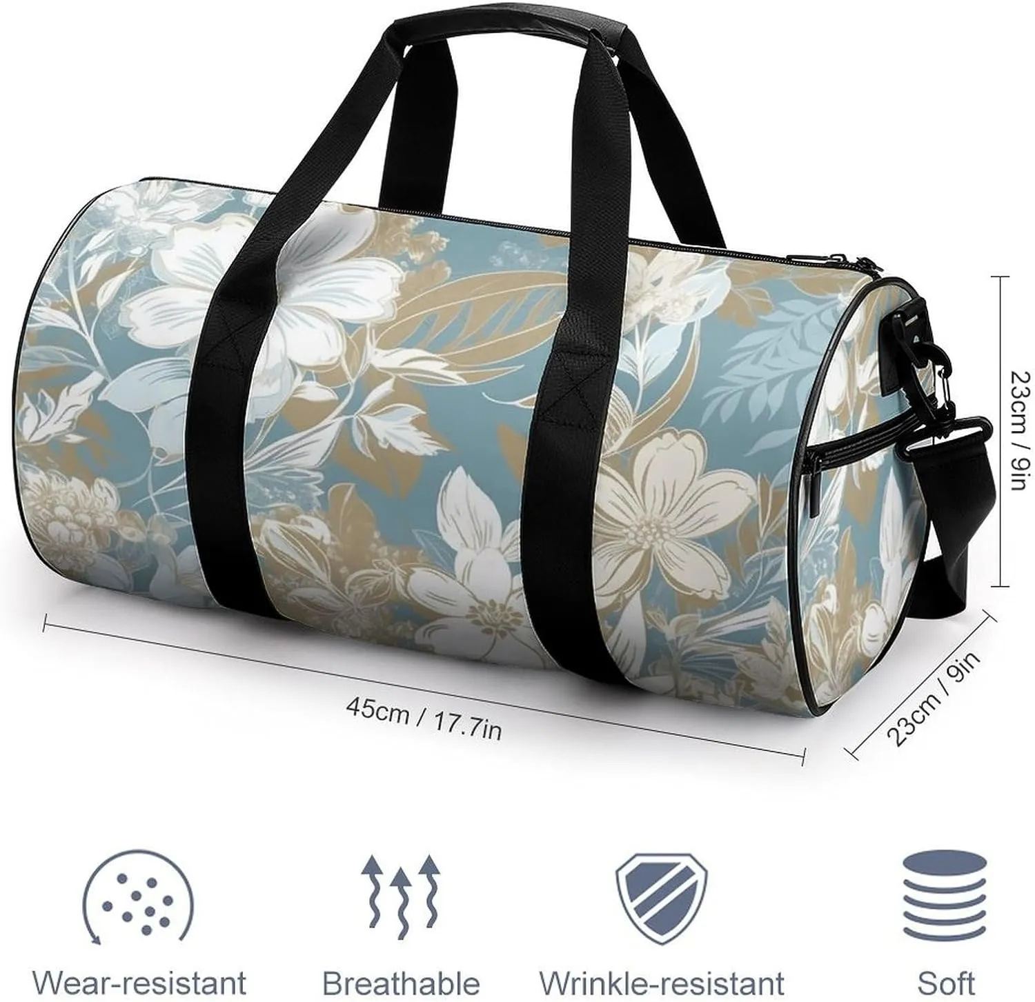 Sports Gym Bag for Women Men Travel Duffel Bag Tote Weekender Bag Light Peach Flowers Carry on Overnight Bag for Travel Swimming Fitness Workout Sports Duffle Bag