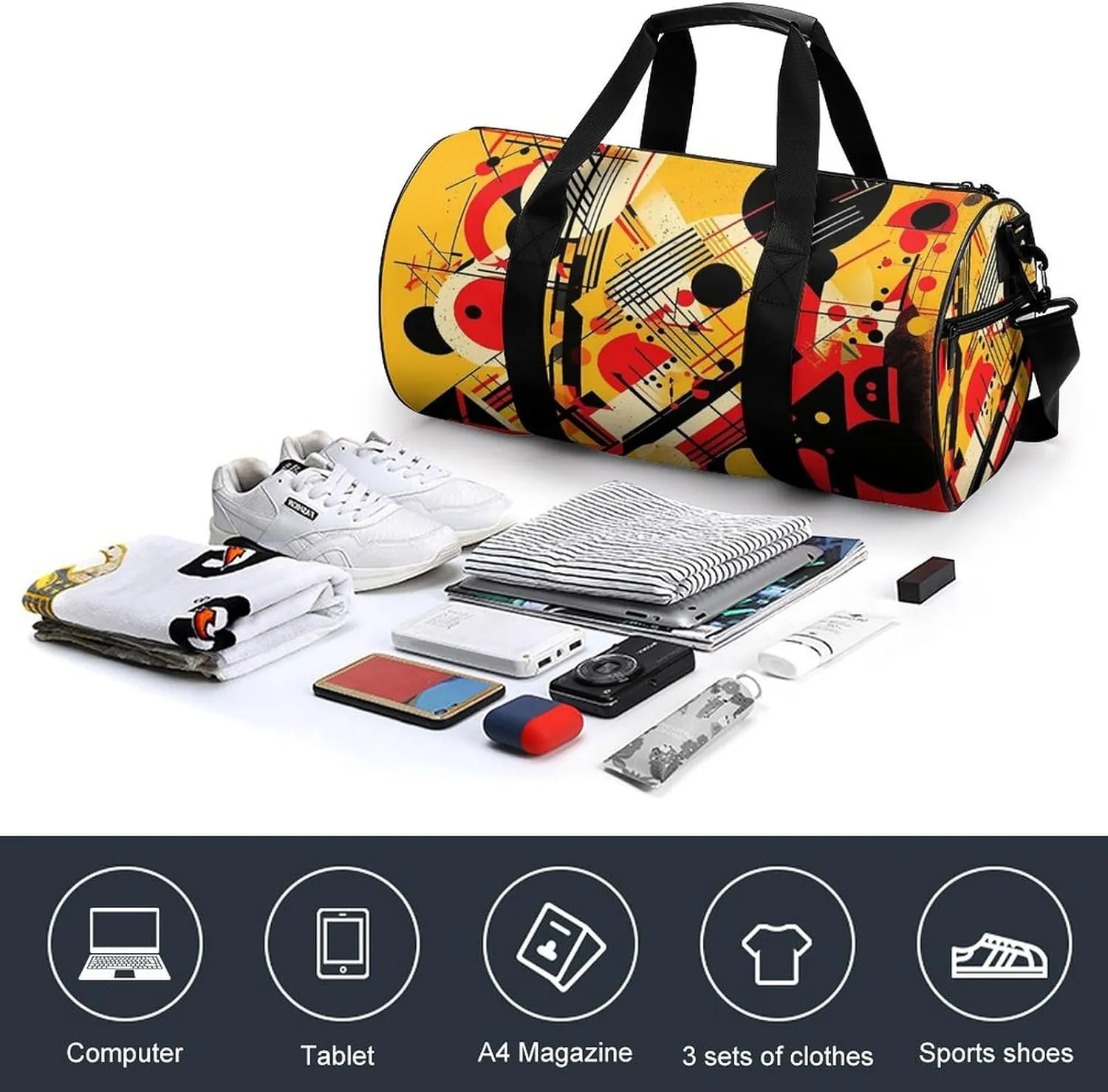 Sports Gym Bag for Women Men Travel Duffel Bag Tote Weekender Bag Patterns of Different Shapes Carry on Overnight Bag for Travel Swimming Fitness Workout Sports Duffle Bag