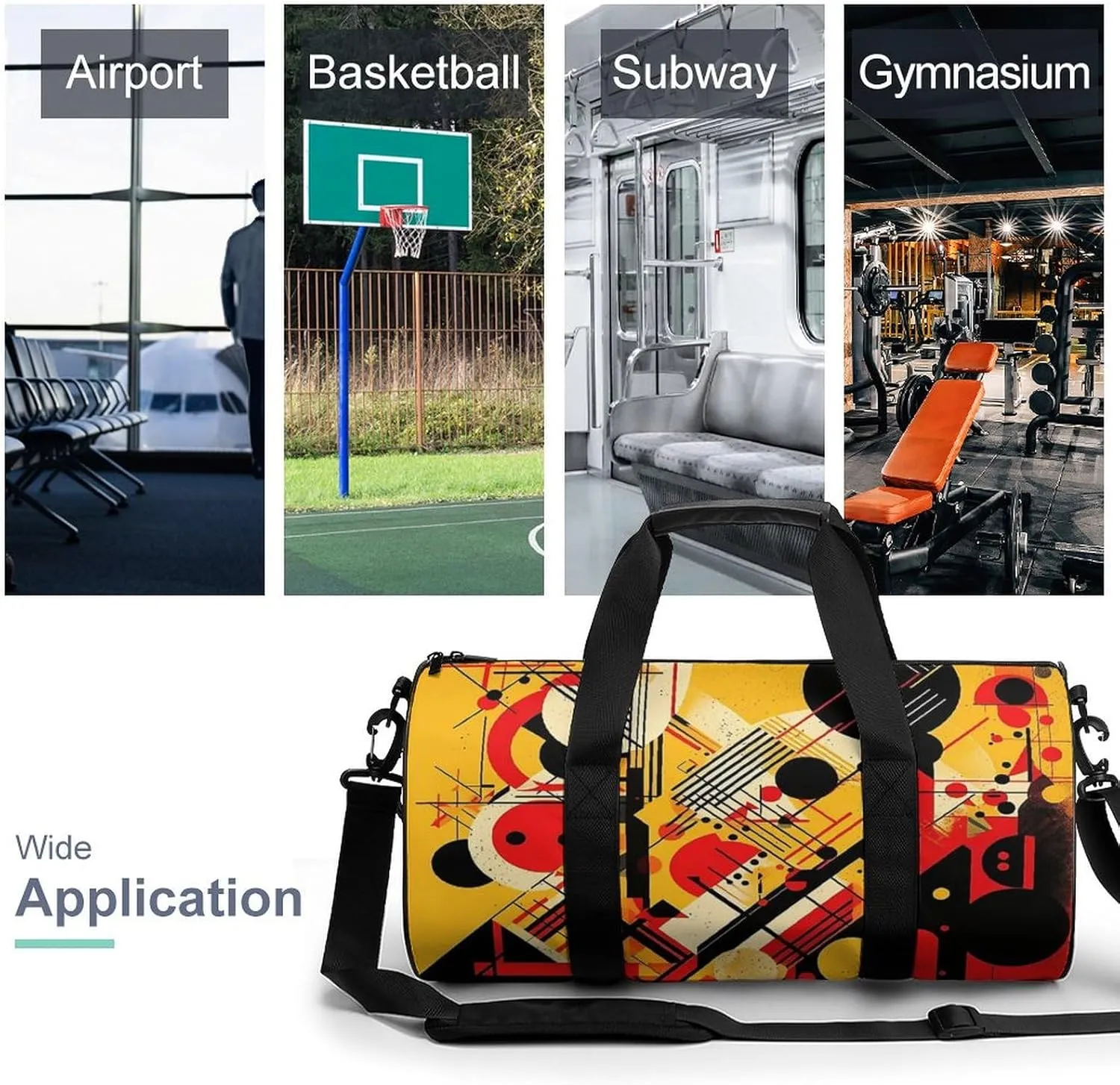 Sports Gym Bag for Women Men Travel Duffel Bag Tote Weekender Bag Patterns of Different Shapes Carry on Overnight Bag for Travel Swimming Fitness Workout Sports Duffle Bag