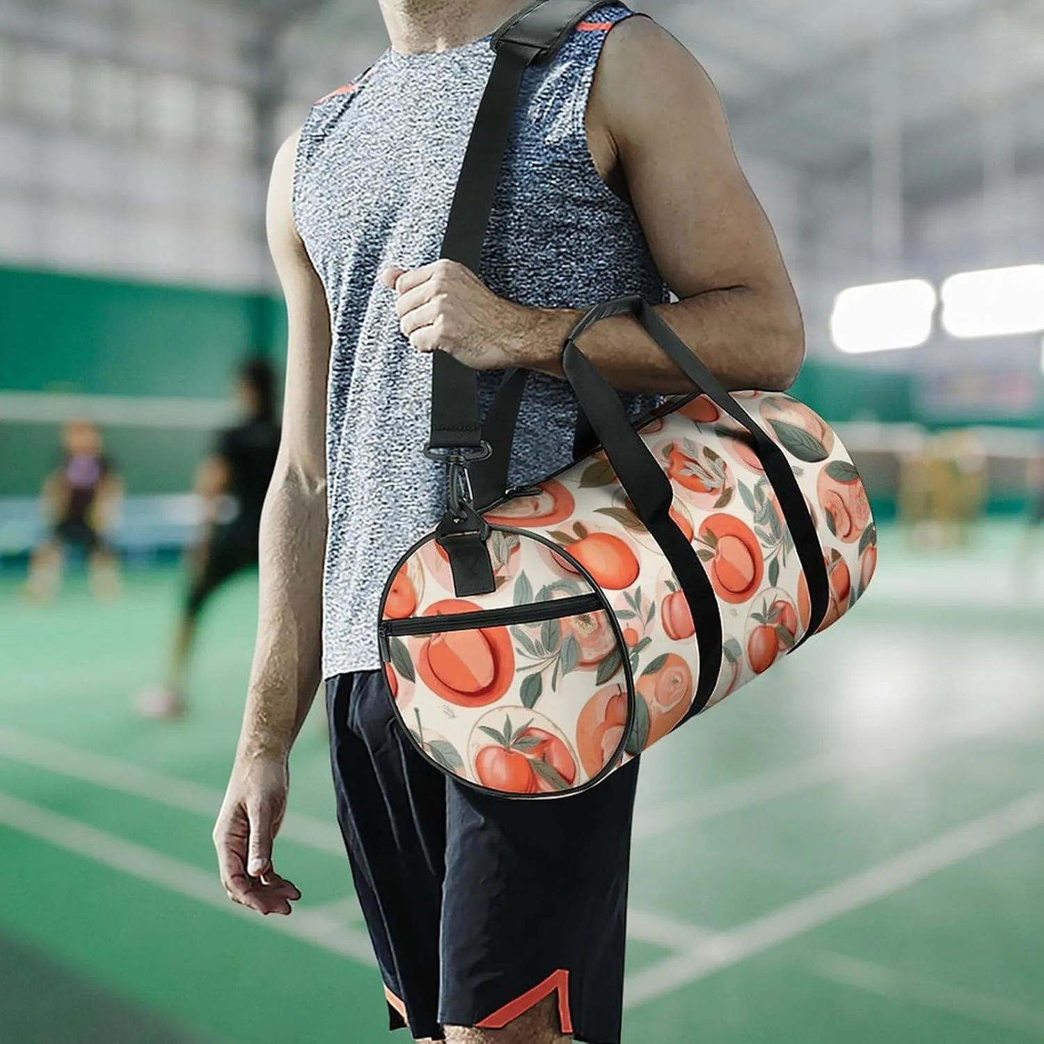 Sports Gym Bag for Women Men Travel Duffel Bag Tote Weekender Bag Round Peach Carry on Overnight Bag for Travel Swimming Fitness Workout Sports Duffle Bag