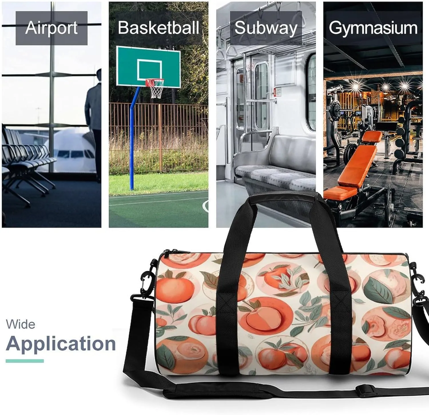 Sports Gym Bag for Women Men Travel Duffel Bag Tote Weekender Bag Round Peach Carry on Overnight Bag for Travel Swimming Fitness Workout Sports Duffle Bag