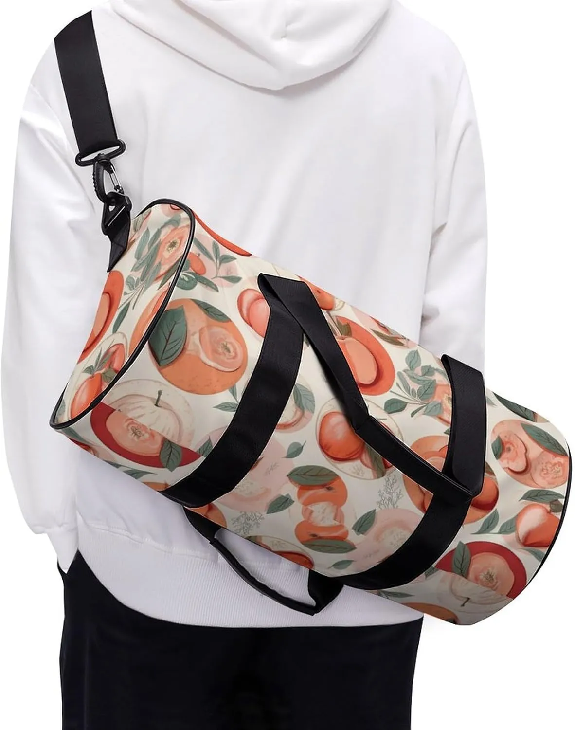 Sports Gym Bag for Women Men Travel Duffel Bag Tote Weekender Bag Round Peach Carry on Overnight Bag for Travel Swimming Fitness Workout Sports Duffle Bag