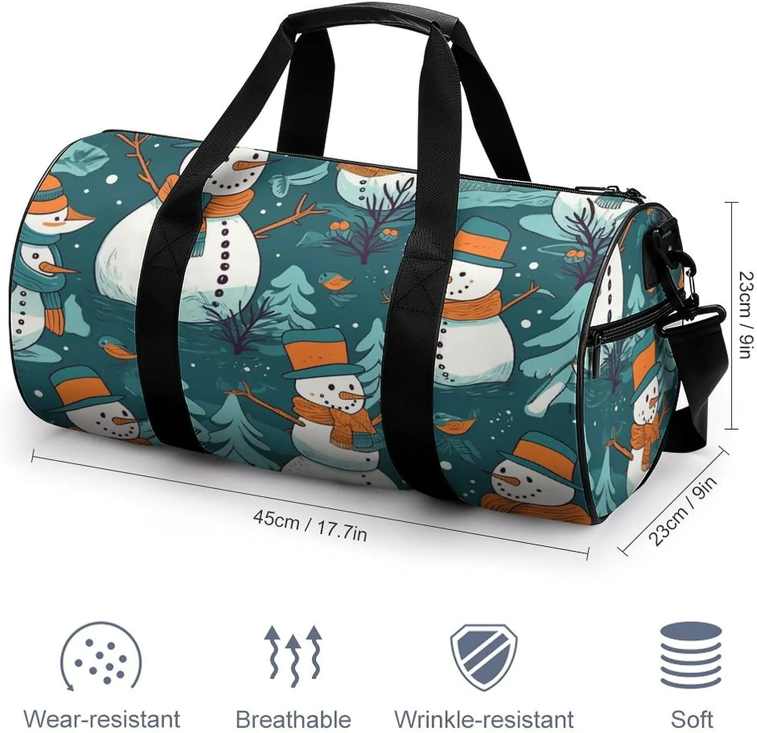 Sports Gym Bag for Women Men Travel Duffel Bag Tote Weekender Bag Snowman Pattern Carry on Overnight Bag for Travel Swimming Fitness Workout Sports Duffle Bag