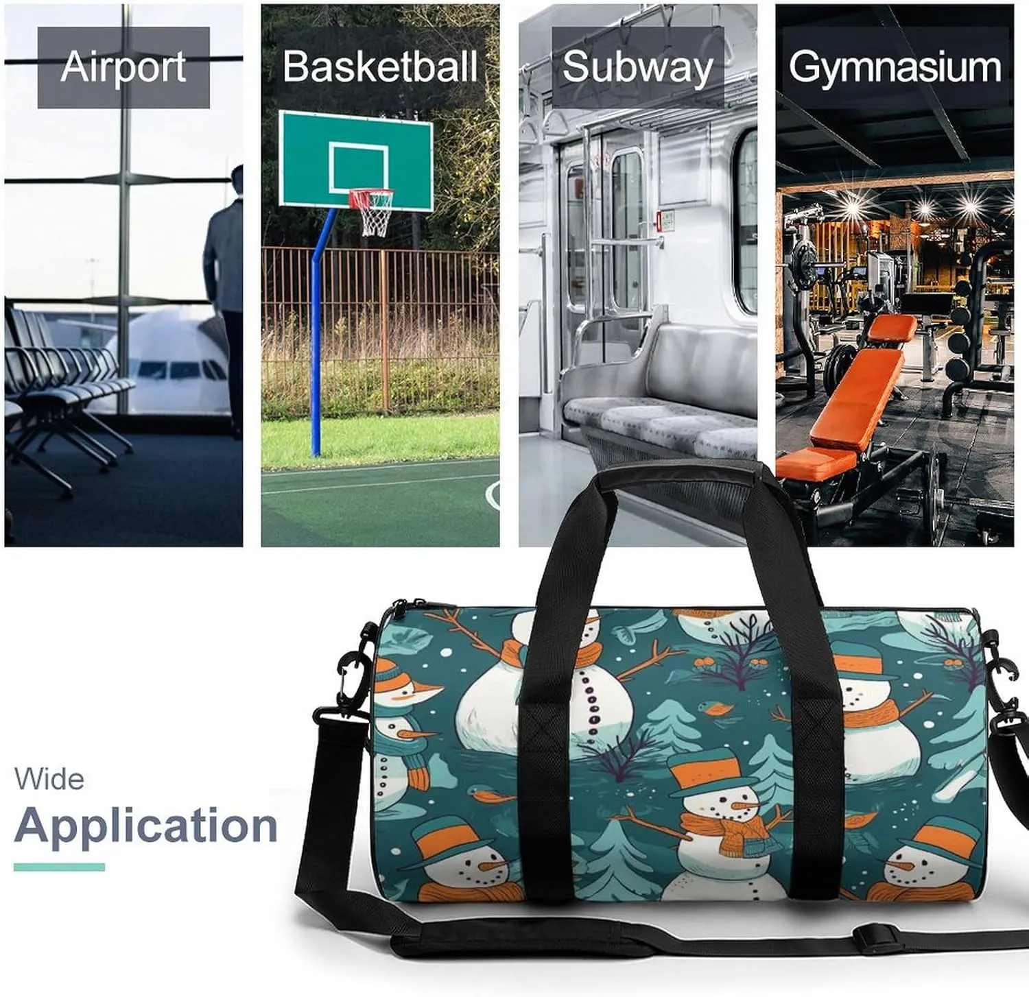 Sports Gym Bag for Women Men Travel Duffel Bag Tote Weekender Bag Snowman Pattern Carry on Overnight Bag for Travel Swimming Fitness Workout Sports Duffle Bag