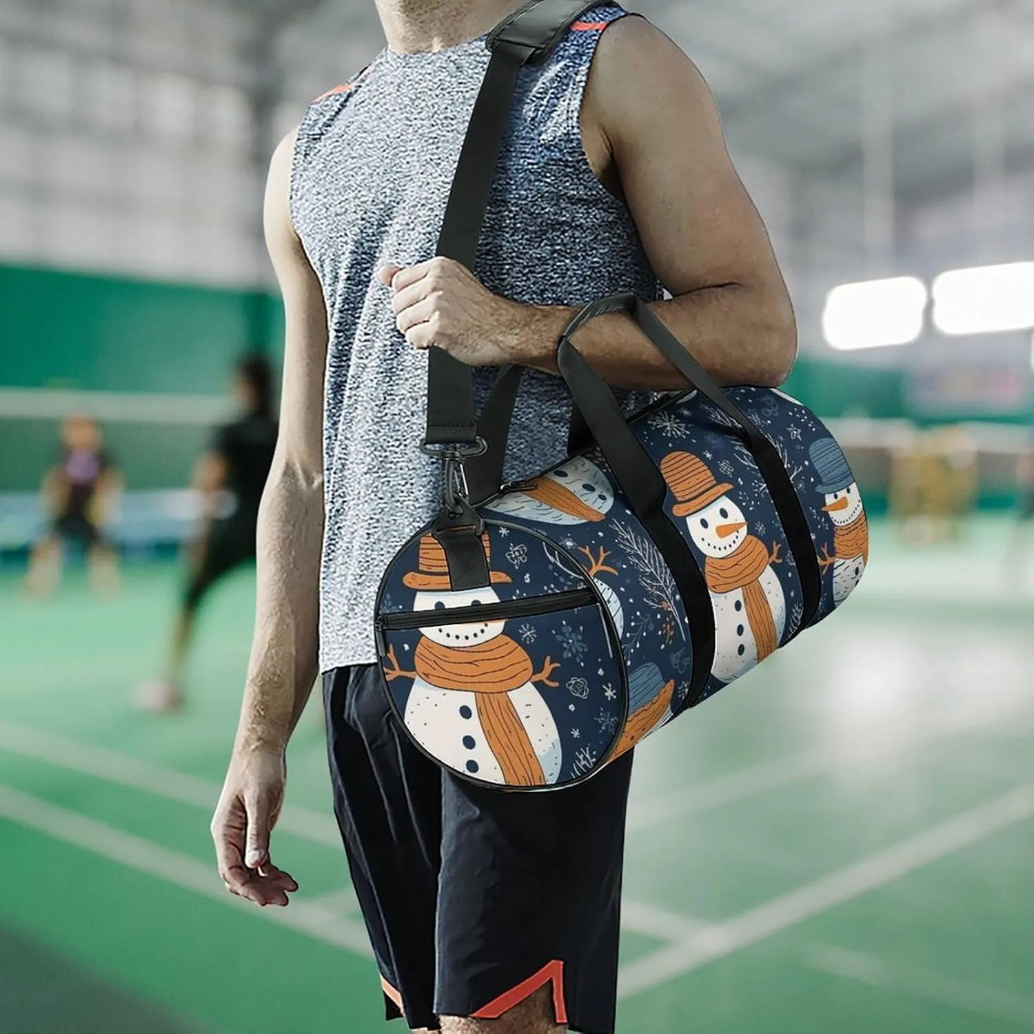 Sports Gym Bag for Women Men Travel Duffel Bag Tote Weekender Bag Snowman Wearing Hat Carry on Overnight Bag for Travel Swimming Fitness Workout Sports Duffle Bag