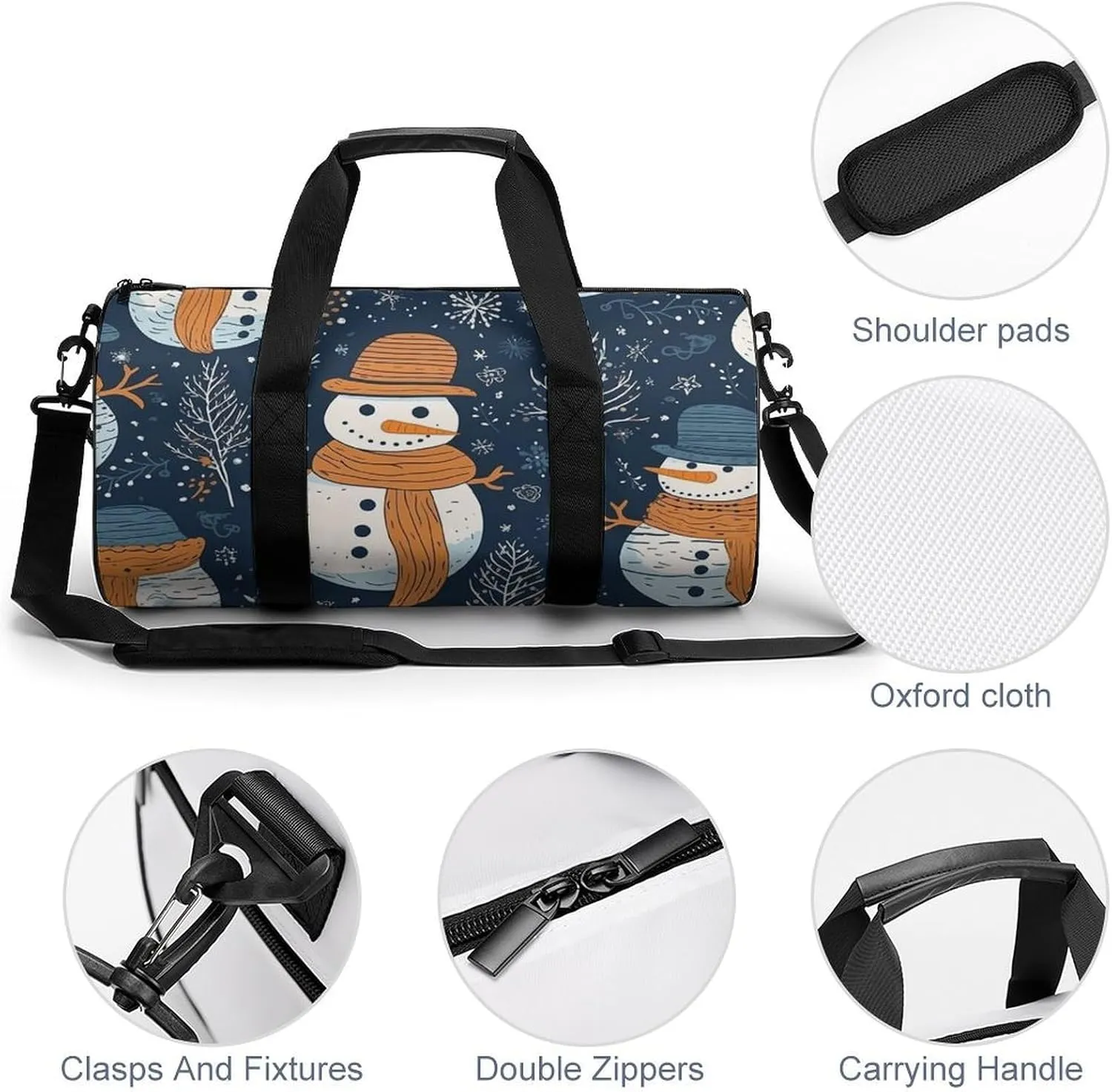 Sports Gym Bag for Women Men Travel Duffel Bag Tote Weekender Bag Snowman Wearing Hat Carry on Overnight Bag for Travel Swimming Fitness Workout Sports Duffle Bag