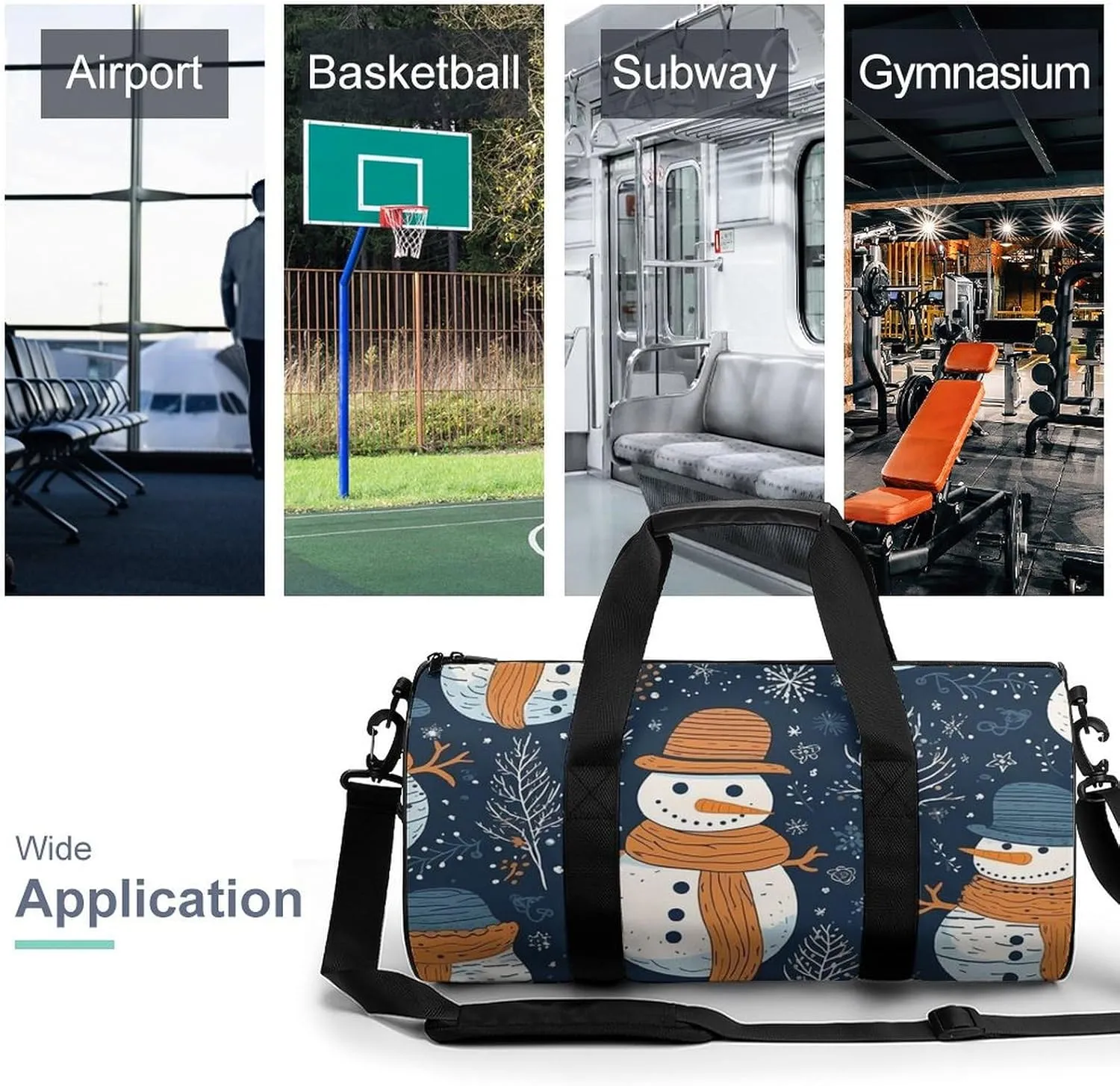 Sports Gym Bag for Women Men Travel Duffel Bag Tote Weekender Bag Snowman Wearing Hat Carry on Overnight Bag for Travel Swimming Fitness Workout Sports Duffle Bag