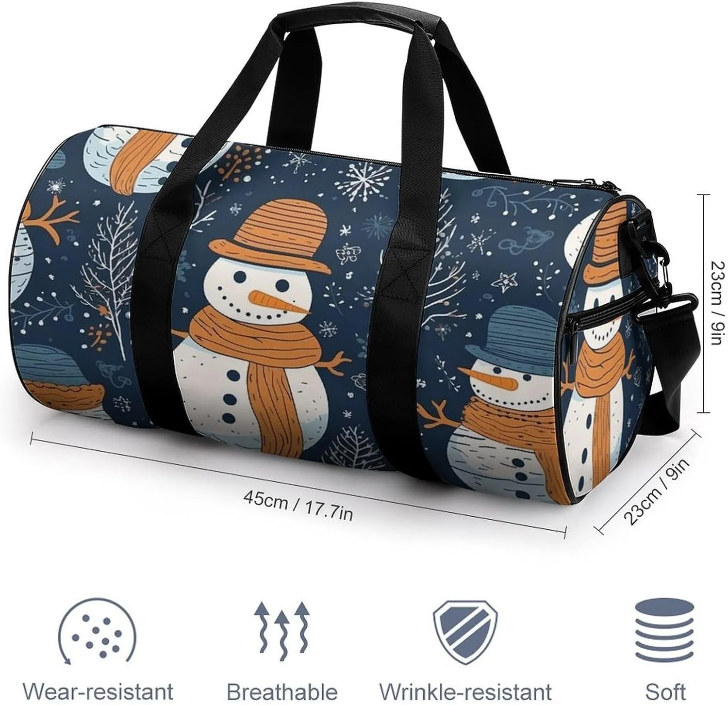 Sports Gym Bag for Women Men Travel Duffel Bag Tote Weekender Bag Snowman Wearing Hat Carry on Overnight Bag for Travel Swimming Fitness Workout Sports Duffle Bag