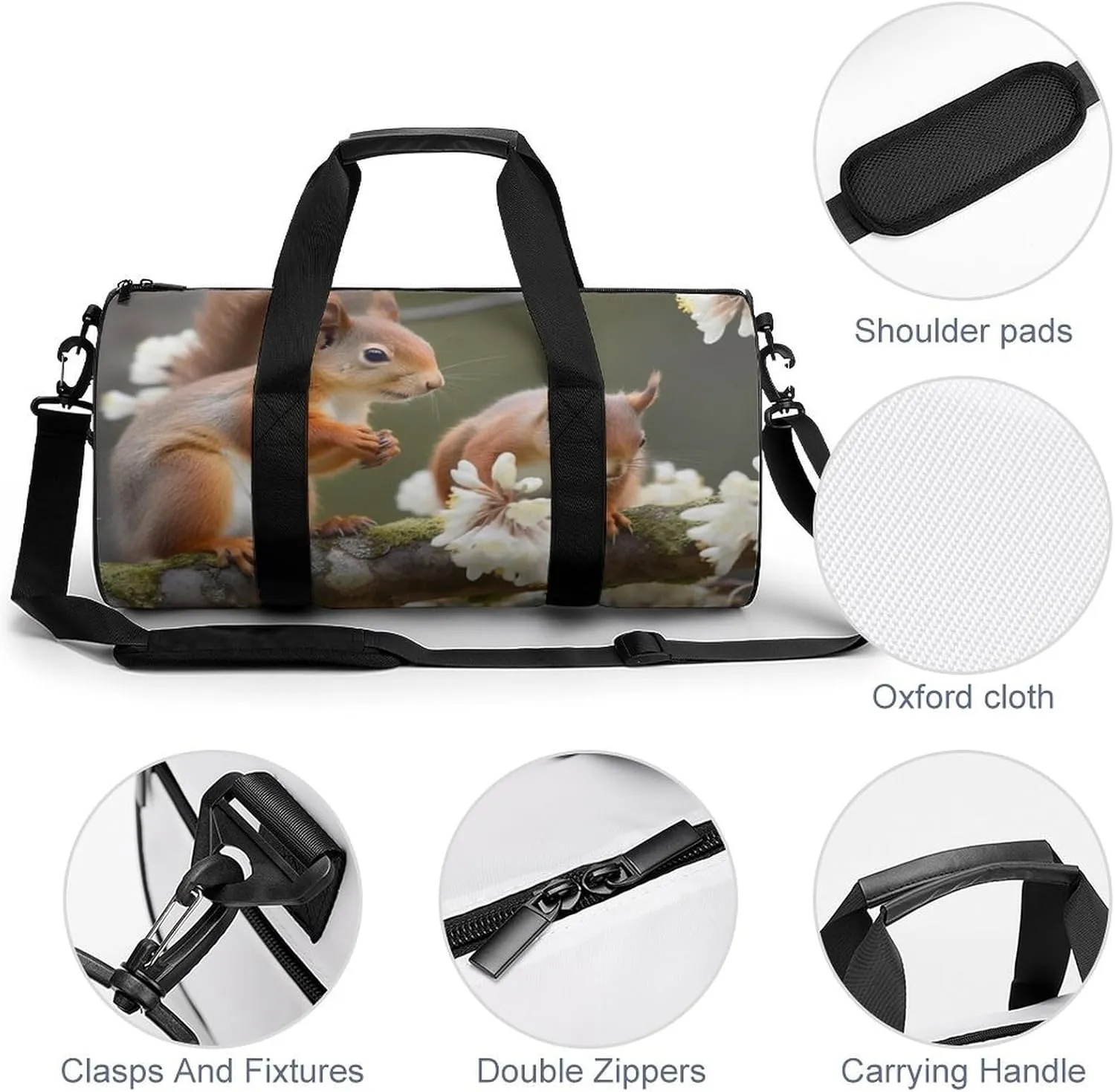 Sports Gym Bag for Women Men Travel Duffel Bag Tote Weekender Bag Squirrels Carry on Overnight Bag for Travel Swimming Fitness Workout Sports Duffle Bag