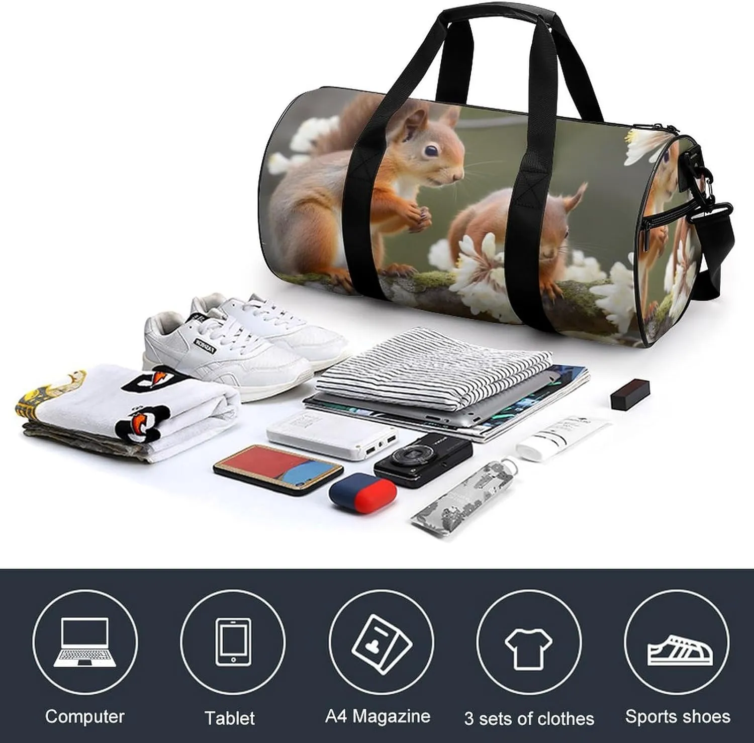 Sports Gym Bag for Women Men Travel Duffel Bag Tote Weekender Bag Squirrels Carry on Overnight Bag for Travel Swimming Fitness Workout Sports Duffle Bag