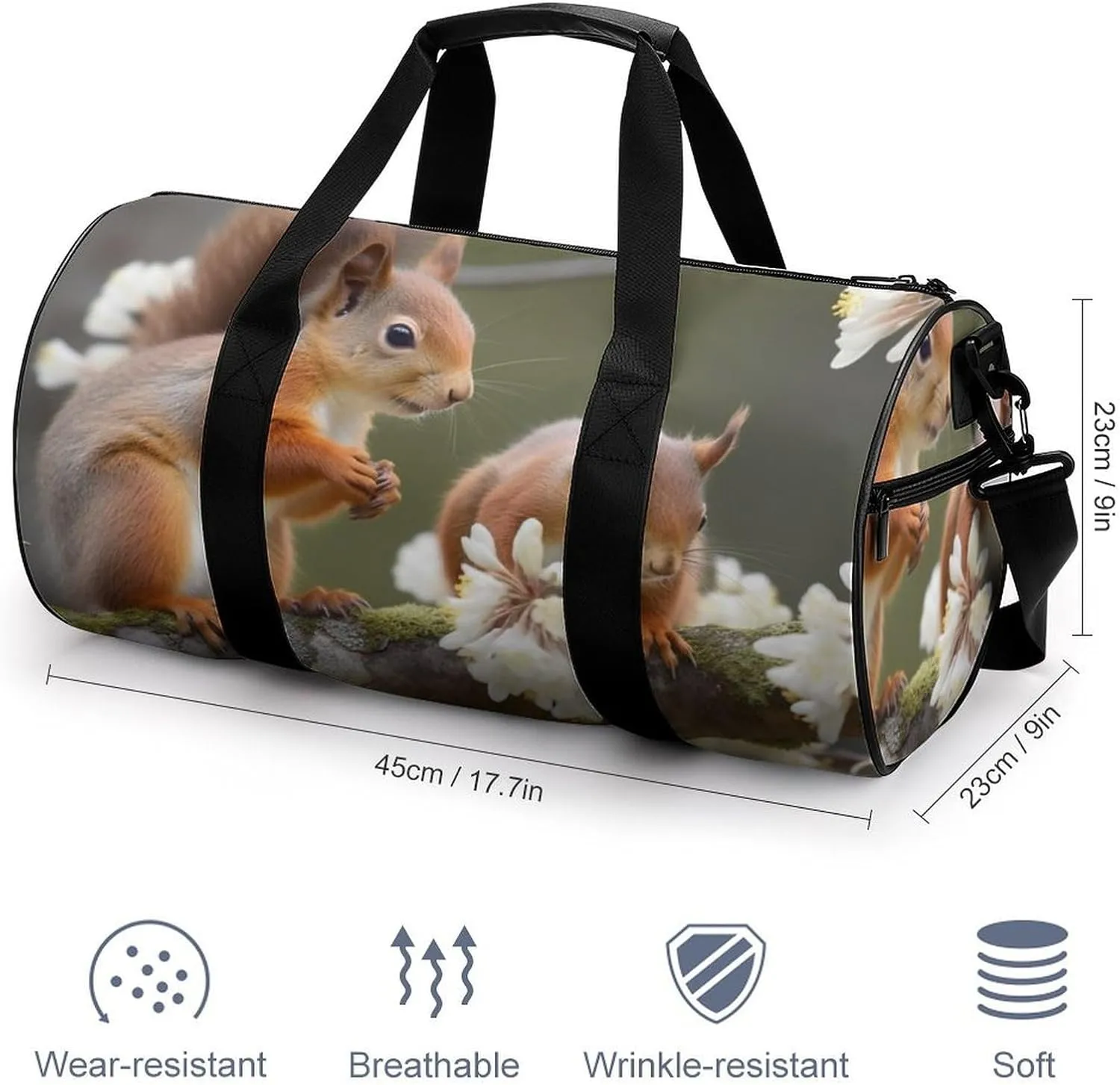 Sports Gym Bag for Women Men Travel Duffel Bag Tote Weekender Bag Squirrels Carry on Overnight Bag for Travel Swimming Fitness Workout Sports Duffle Bag