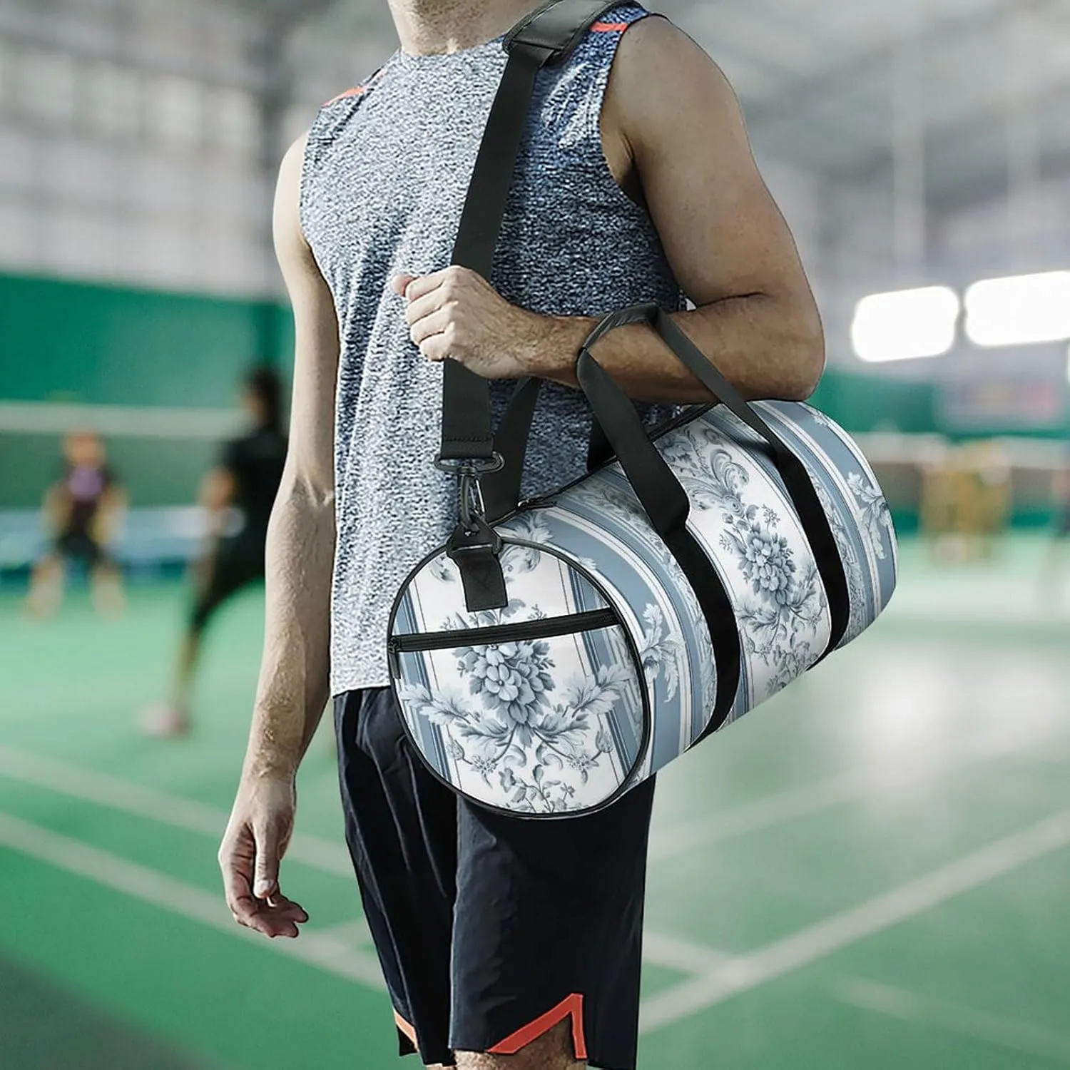 Sports Gym Bag for Women Men Travel Duffel Bag Tote Weekender Bag Stripes And Flowers Carry on Overnight Bag for Travel Swimming Fitness Workout Sports Duffle Bag