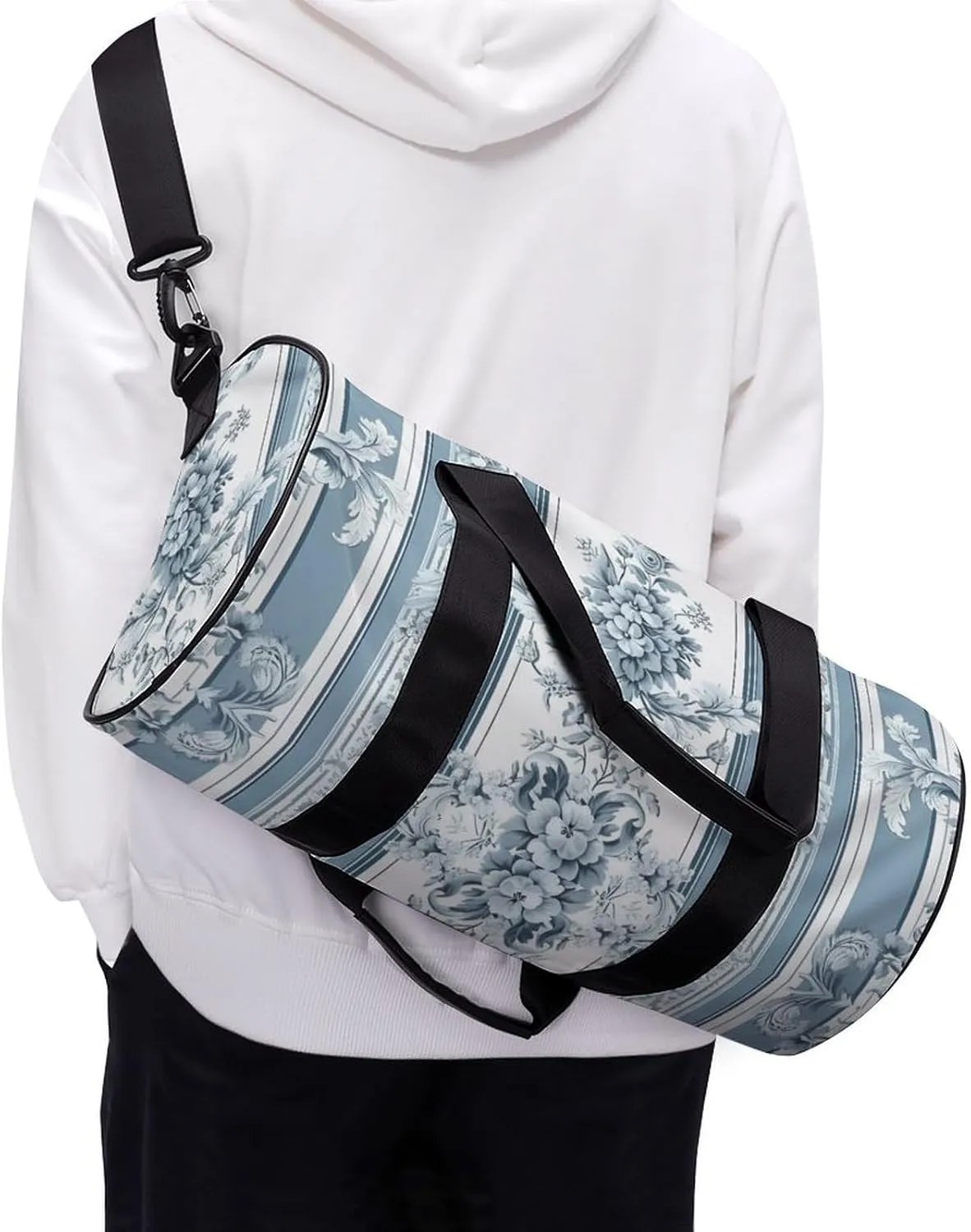 Sports Gym Bag for Women Men Travel Duffel Bag Tote Weekender Bag Stripes And Flowers Carry on Overnight Bag for Travel Swimming Fitness Workout Sports Duffle Bag