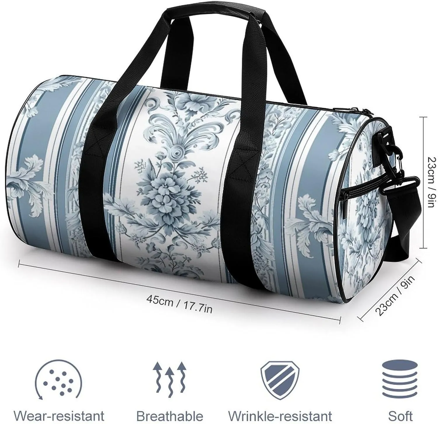 Sports Gym Bag for Women Men Travel Duffel Bag Tote Weekender Bag Stripes And Flowers Carry on Overnight Bag for Travel Swimming Fitness Workout Sports Duffle Bag