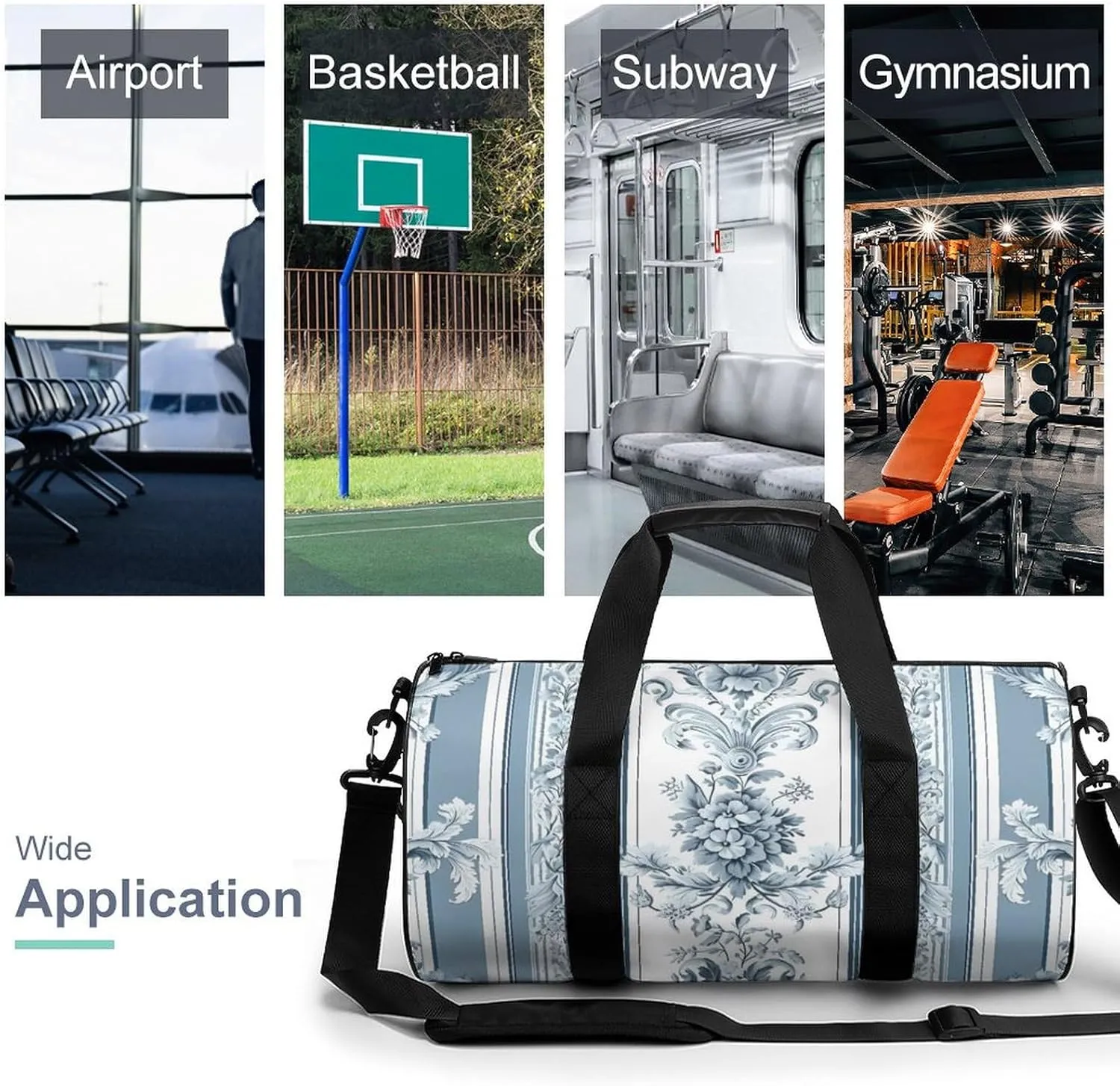 Sports Gym Bag for Women Men Travel Duffel Bag Tote Weekender Bag Stripes And Flowers Carry on Overnight Bag for Travel Swimming Fitness Workout Sports Duffle Bag