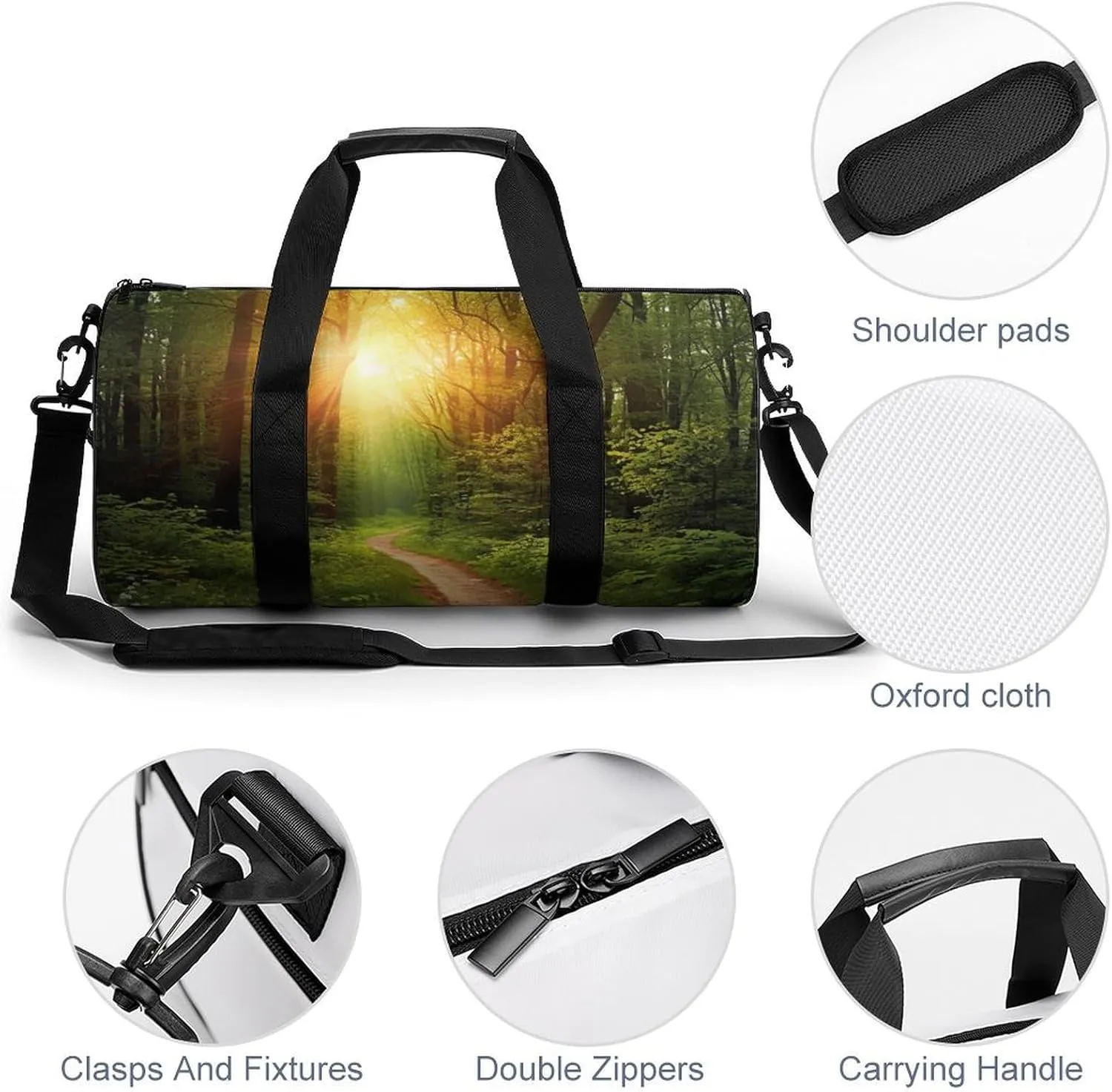 Sports Gym Bag for Women Men Travel Duffel Bag Tote Weekender Bag Sunrise on The Woods Path Carry on Overnight Bag for Travel Swimming Fitness Workout Sports Duffle Bag