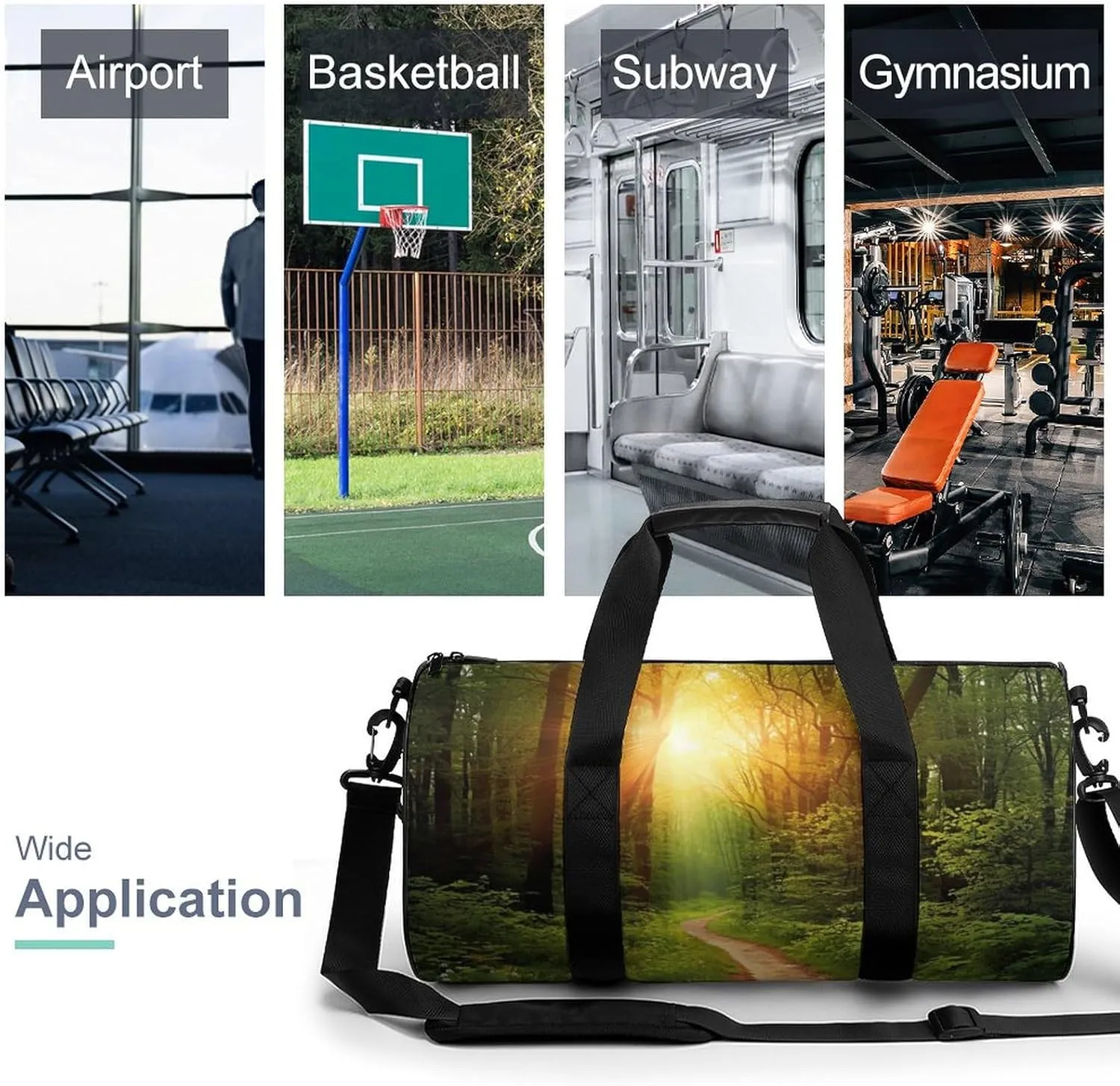 Sports Gym Bag for Women Men Travel Duffel Bag Tote Weekender Bag Sunrise on The Woods Path Carry on Overnight Bag for Travel Swimming Fitness Workout Sports Duffle Bag