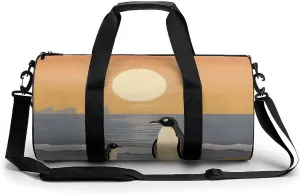 Sports Gym Bag for Women Men Travel Duffel Bag Tote Weekender Bag Two Penguins Pictures Carry on Overnight Bag for Travel Swimming Fitness Workout Sports Duffle Bag