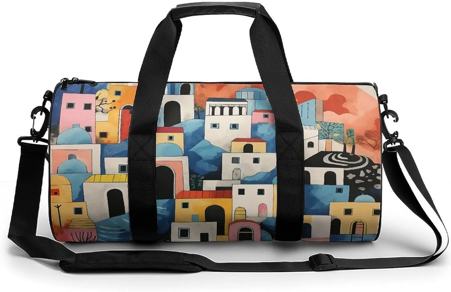 Sports Gym Bag for Women Men Travel Duffel Bag Tote Weekender Bag Village Painting Carry on Overnight Bag for Travel Swimming Fitness Workout Sports Duffle Bag
