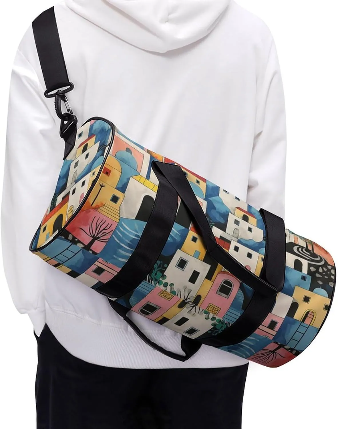 Sports Gym Bag for Women Men Travel Duffel Bag Tote Weekender Bag Village Painting Carry on Overnight Bag for Travel Swimming Fitness Workout Sports Duffle Bag