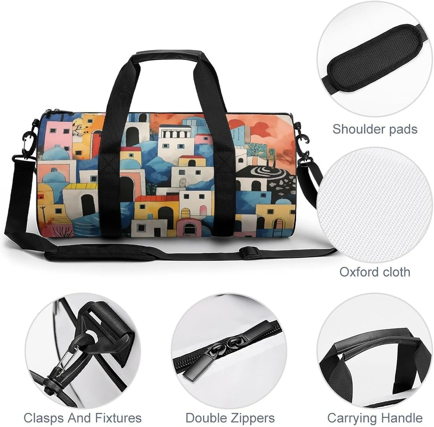 Sports Gym Bag for Women Men Travel Duffel Bag Tote Weekender Bag Village Painting Carry on Overnight Bag for Travel Swimming Fitness Workout Sports Duffle Bag