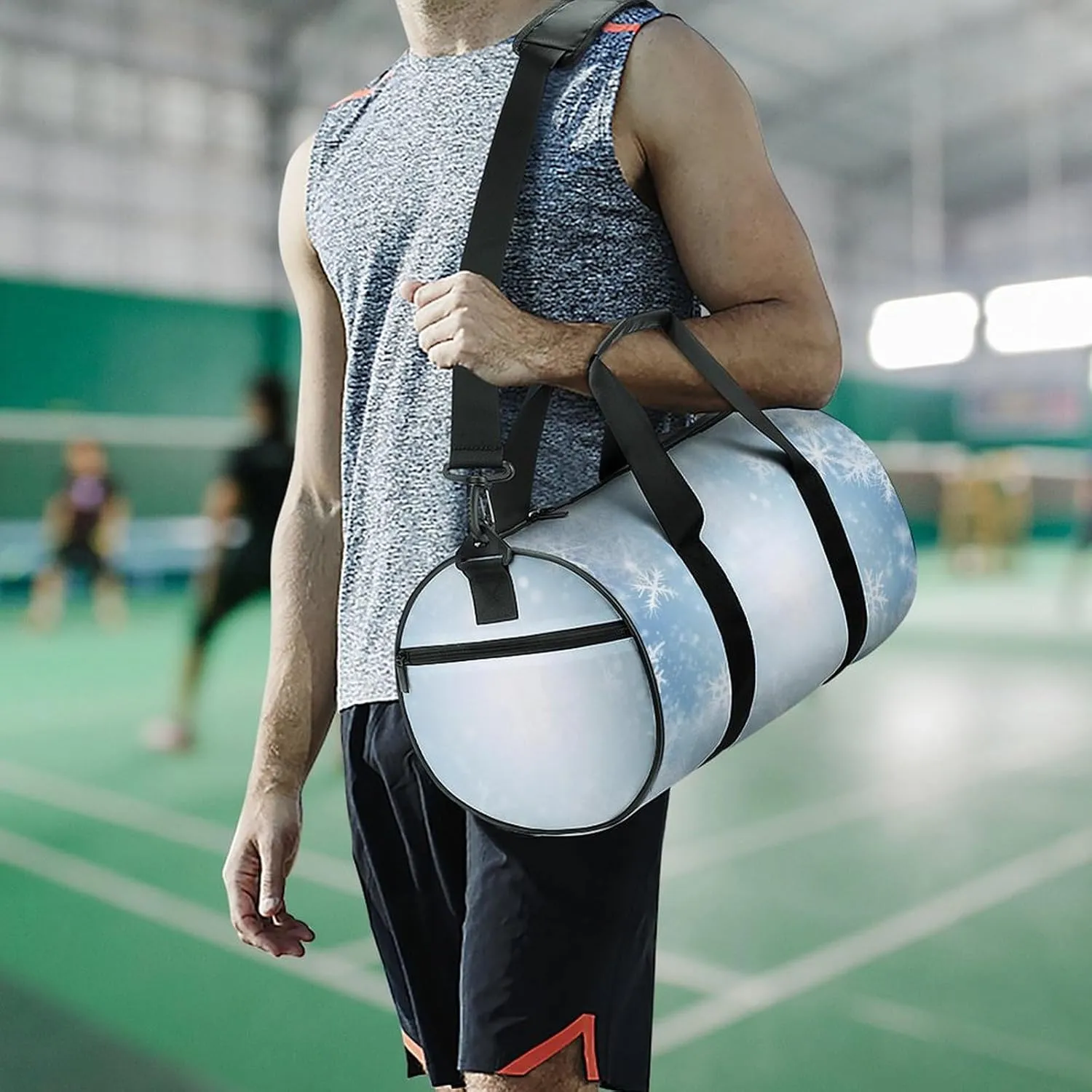 Sports Gym Bag for Women Men Travel Duffel Bag Tote Weekender Bag White Snow Carry on Overnight Bag for Travel Swimming Fitness Workout Sports Duffle Bag