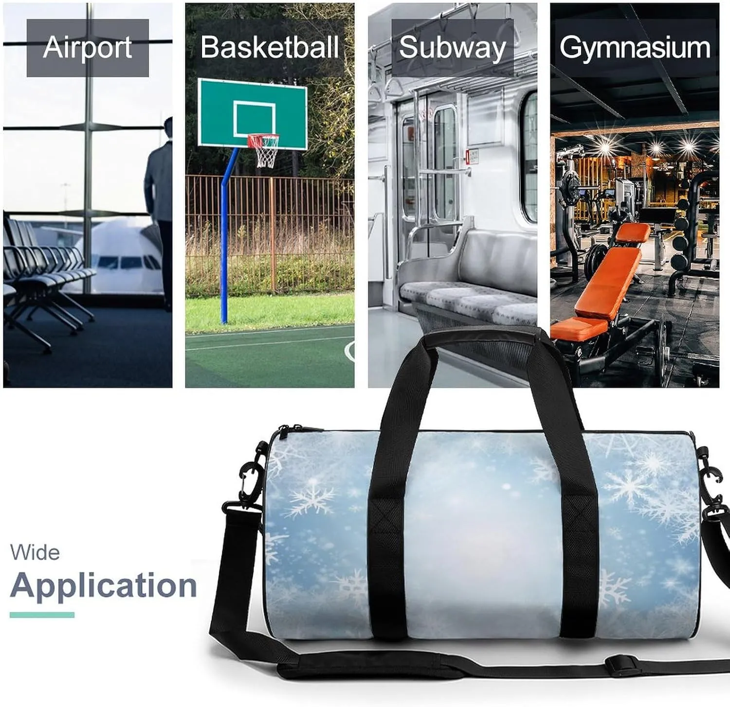 Sports Gym Bag for Women Men Travel Duffel Bag Tote Weekender Bag White Snow Carry on Overnight Bag for Travel Swimming Fitness Workout Sports Duffle Bag