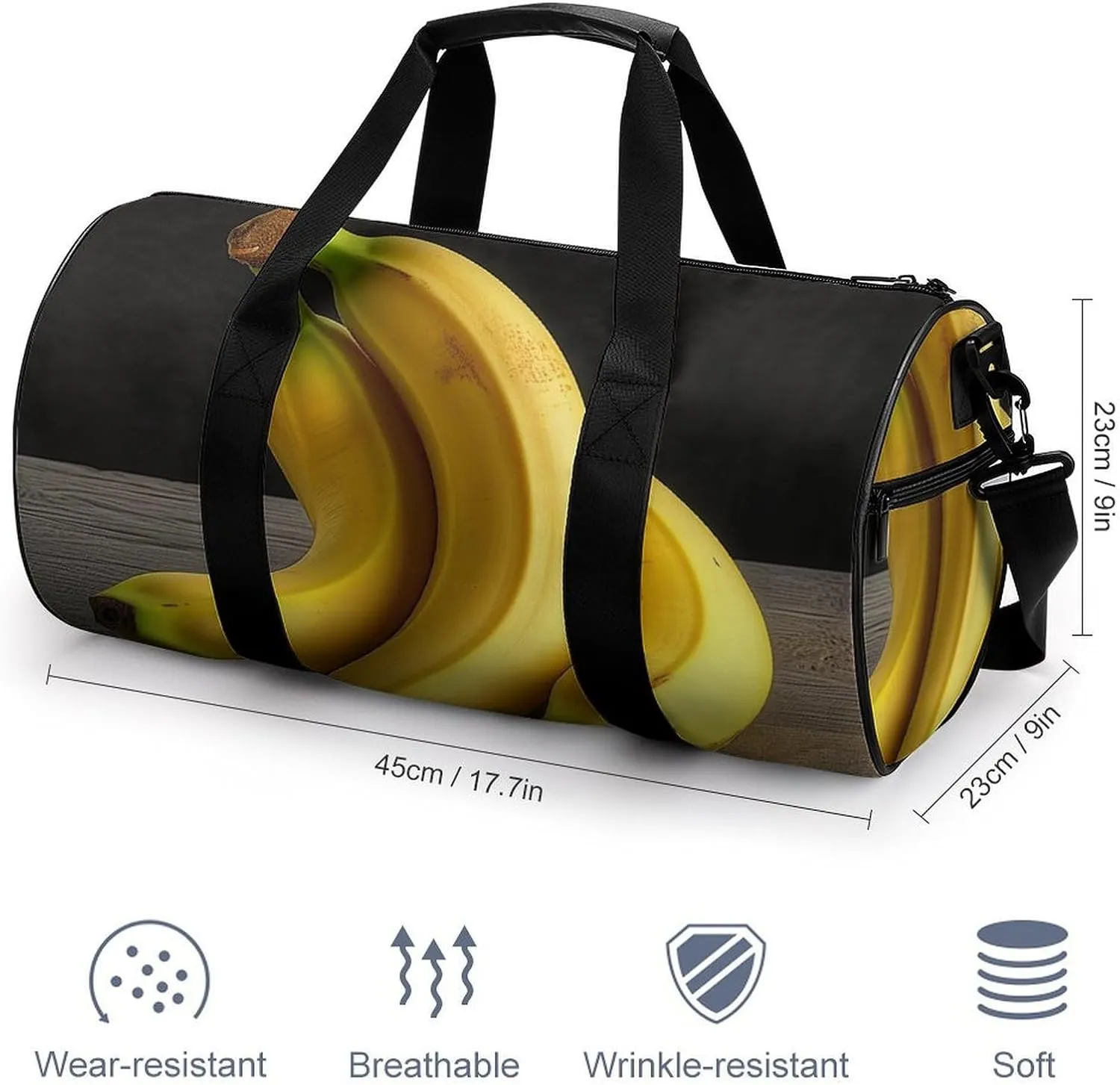 Sports Gym Bag for Women Men Travel Duffel Bag Tote Weekender Bag Yellow Banana Carry on Overnight Bag for Travel Swimming Fitness Workout Sports Duffle Bag
