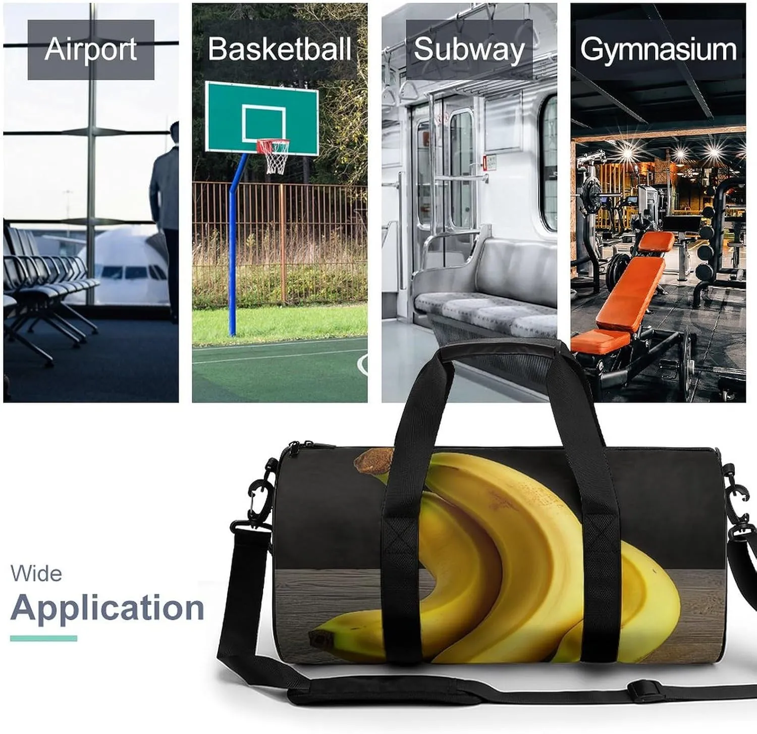 Sports Gym Bag for Women Men Travel Duffel Bag Tote Weekender Bag Yellow Banana Carry on Overnight Bag for Travel Swimming Fitness Workout Sports Duffle Bag