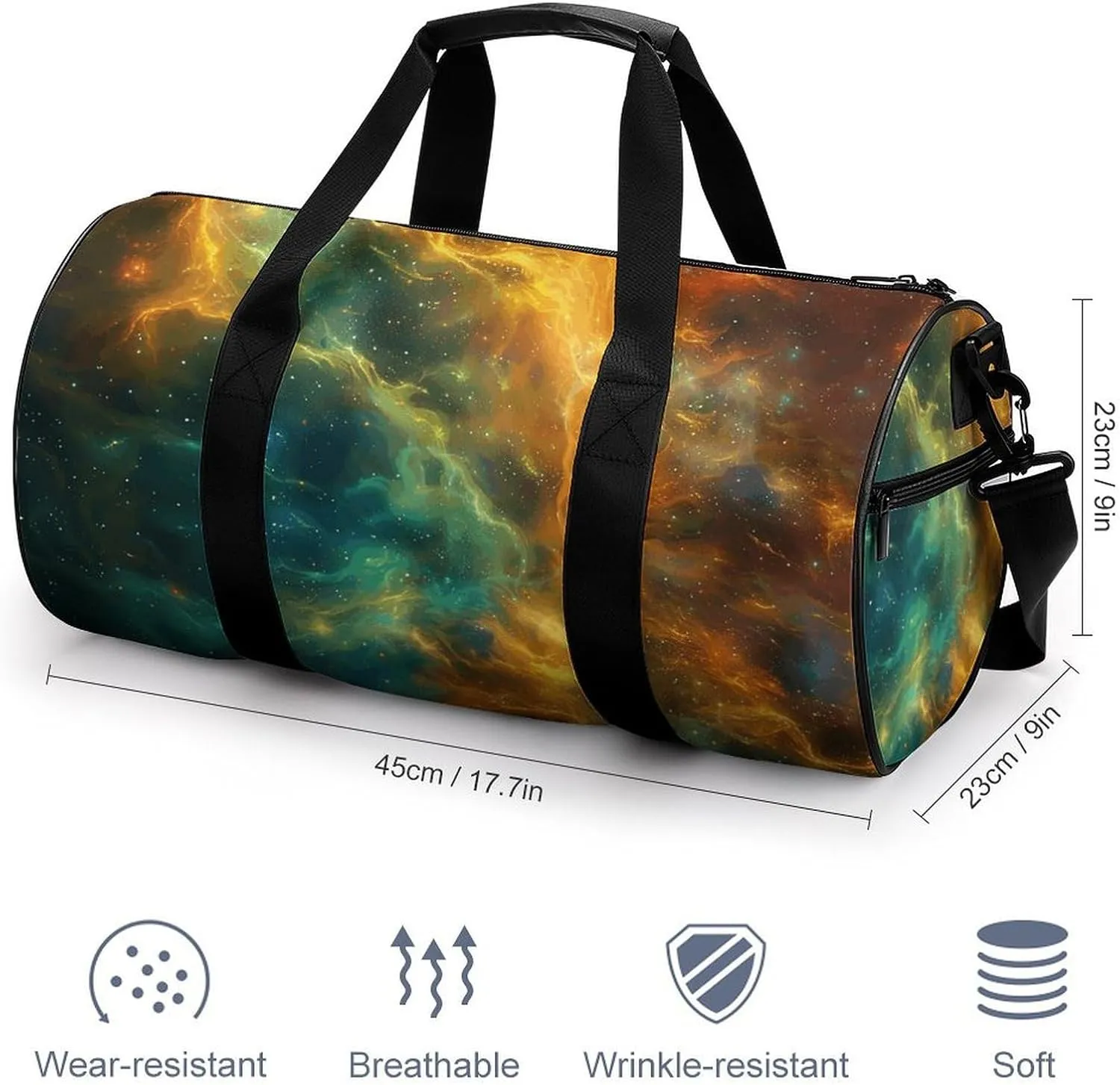 Sports Gym Bag for Women Men Travel Duffel Bag Vibrant Nebula Swirl Weekender Bag Canvas Carry on Overnight Bag for Travel Swimming Fitness Workout Sports Duffle Bag