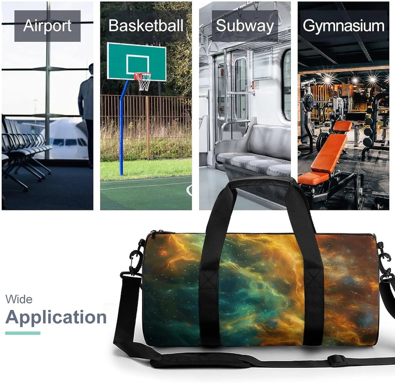 Sports Gym Bag for Women Men Travel Duffel Bag Vibrant Nebula Swirl Weekender Bag Canvas Carry on Overnight Bag for Travel Swimming Fitness Workout Sports Duffle Bag