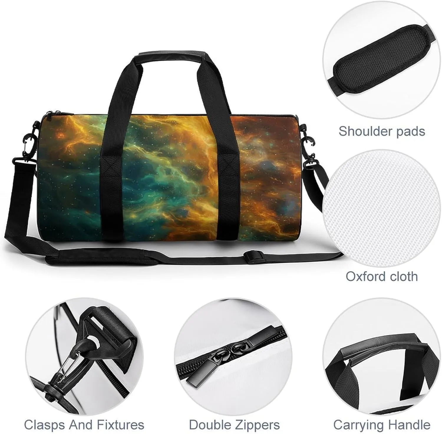 Sports Gym Bag for Women Men Travel Duffel Bag Vibrant Nebula Swirl Weekender Bag Canvas Carry on Overnight Bag for Travel Swimming Fitness Workout Sports Duffle Bag