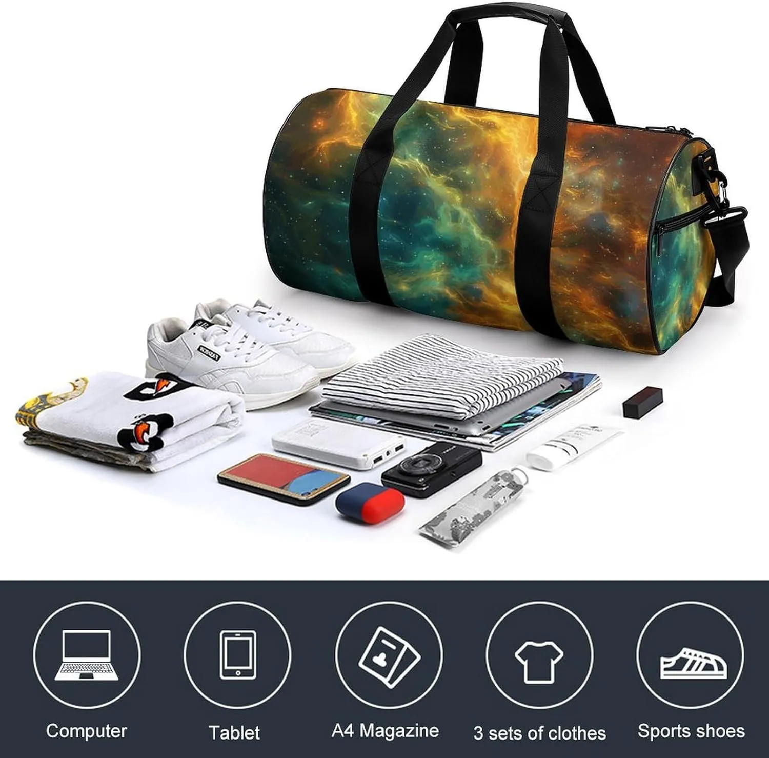 Sports Gym Bag for Women Men Travel Duffel Bag Vibrant Nebula Swirl Weekender Bag Canvas Carry on Overnight Bag for Travel Swimming Fitness Workout Sports Duffle Bag