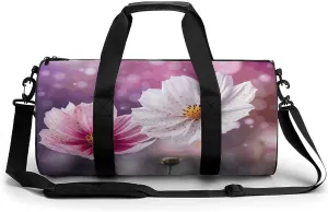 Sports Gym Bag for Women Men Travel Duffel Bag White And Peach Flowers Weekender Bag Canvas Carry on Overnight Bag for Travel Swimming Fitness Workout Sports Duffle Bag